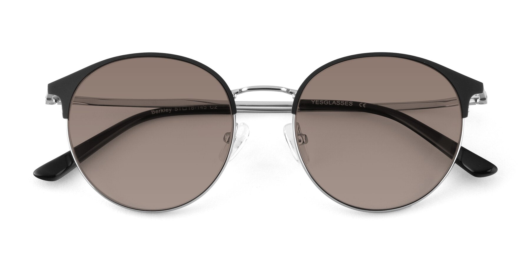 Folded Front of Berkley in Black-Silver with Medium Brown Tinted Lenses