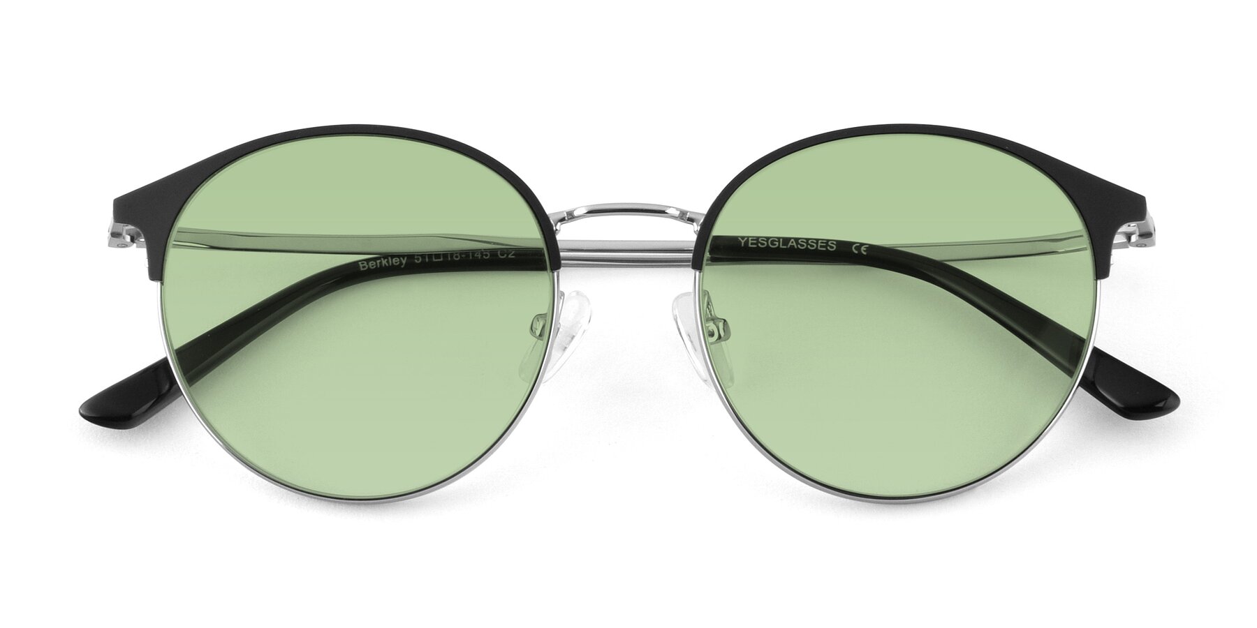 Folded Front of Berkley in Black-Silver with Medium Green Tinted Lenses