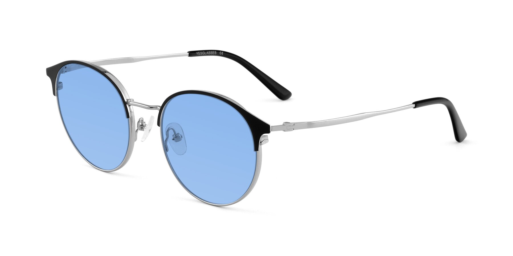 Angle of Berkley in Black-Silver with Medium Blue Tinted Lenses
