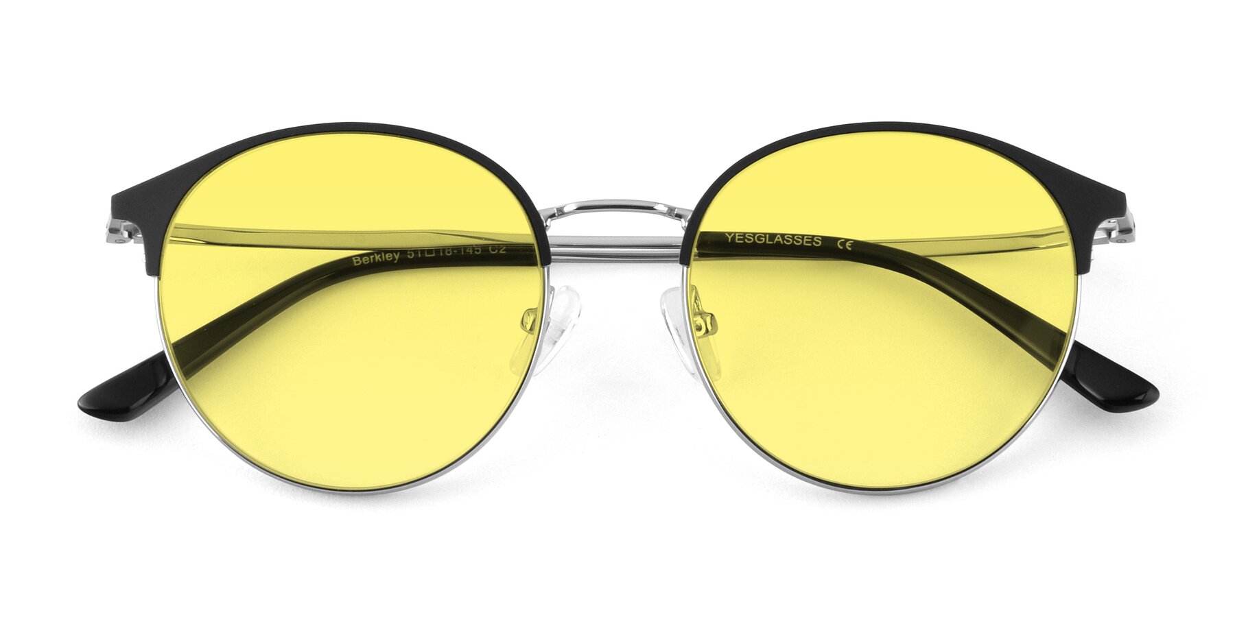Folded Front of Berkley in Black-Silver with Medium Yellow Tinted Lenses