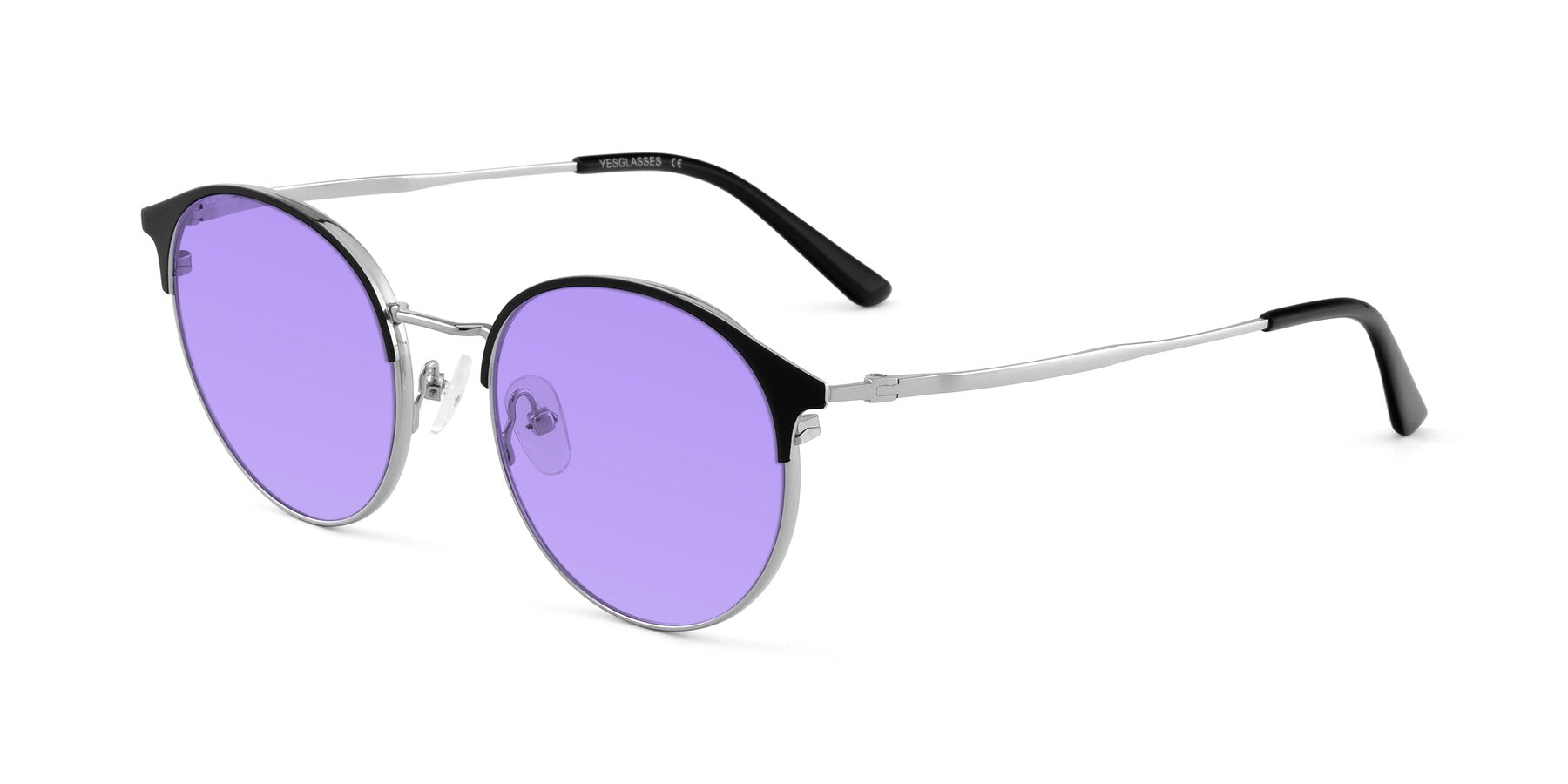 Angle of Berkley in Black-Silver with Medium Purple Tinted Lenses