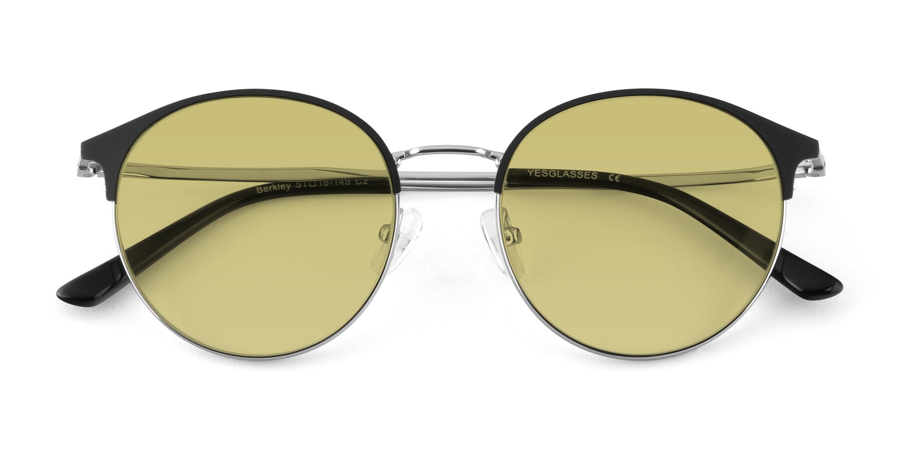 Folded Front of Berkley in Black-Silver with Medium Champagne Tinted Lenses