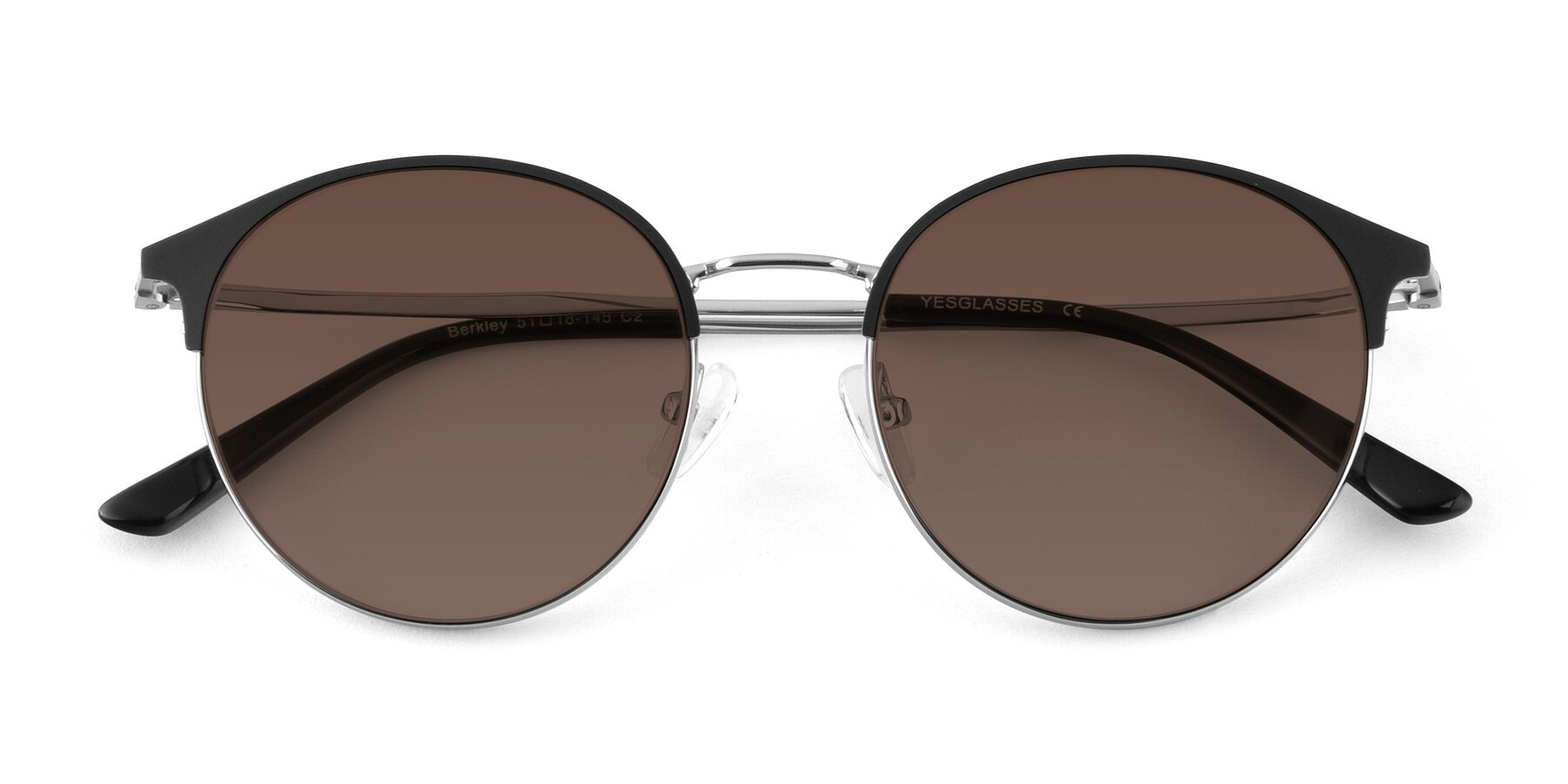 Folded Front of Berkley in Black-Silver with Brown Tinted Lenses