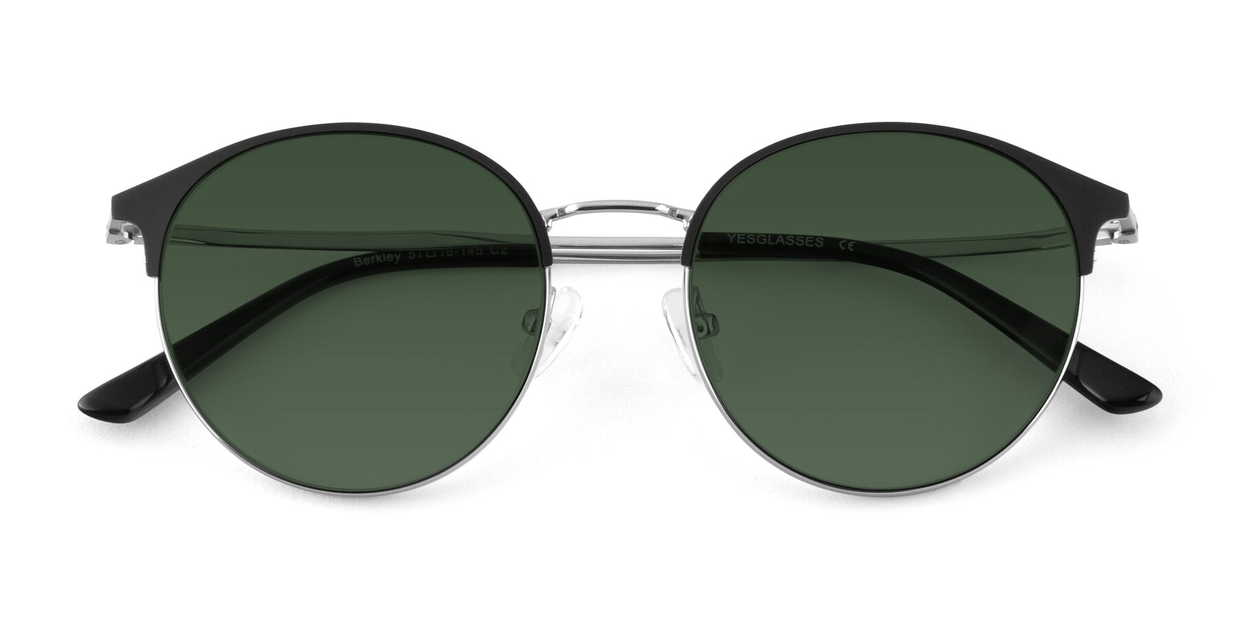 Folded Front of Berkley in Black-Silver with Green Tinted Lenses