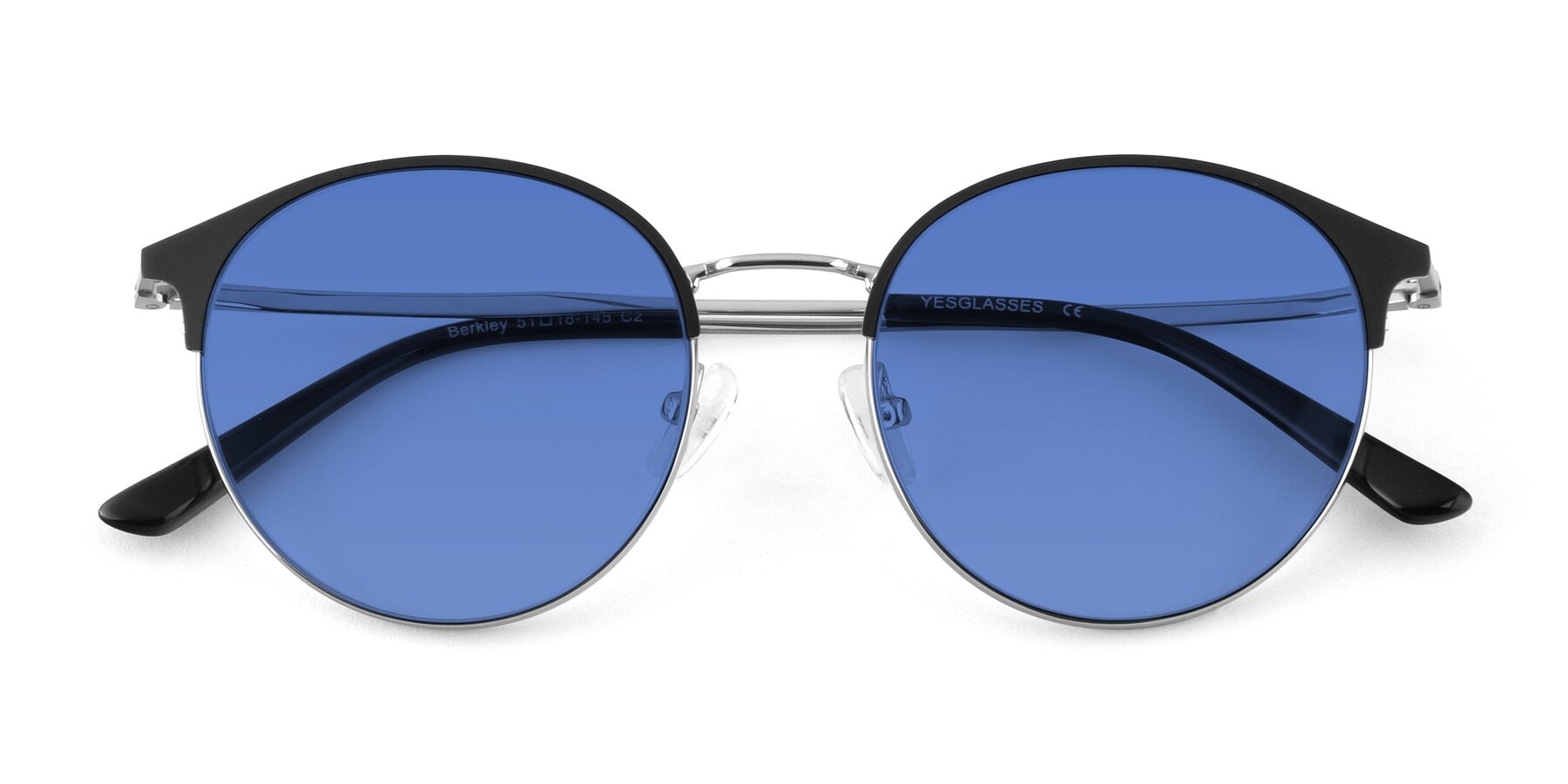 Folded Front of Berkley in Black-Silver with Blue Tinted Lenses