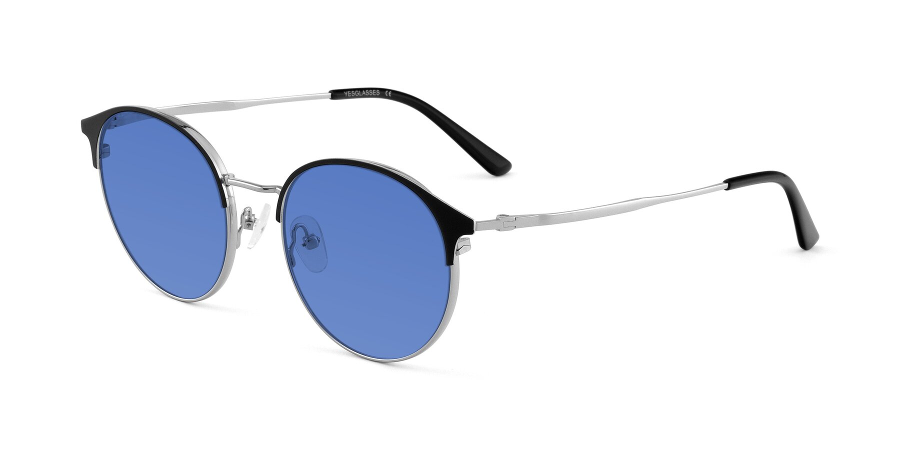 Angle of Berkley in Black-Silver with Blue Tinted Lenses