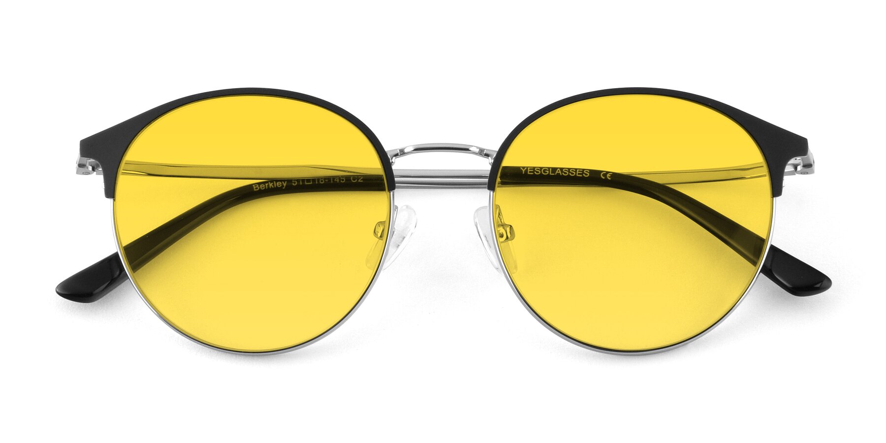 Folded Front of Berkley in Black-Silver with Yellow Tinted Lenses