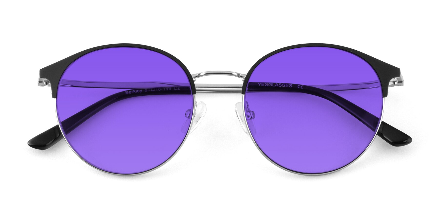 Folded Front of Berkley in Black-Silver with Purple Tinted Lenses