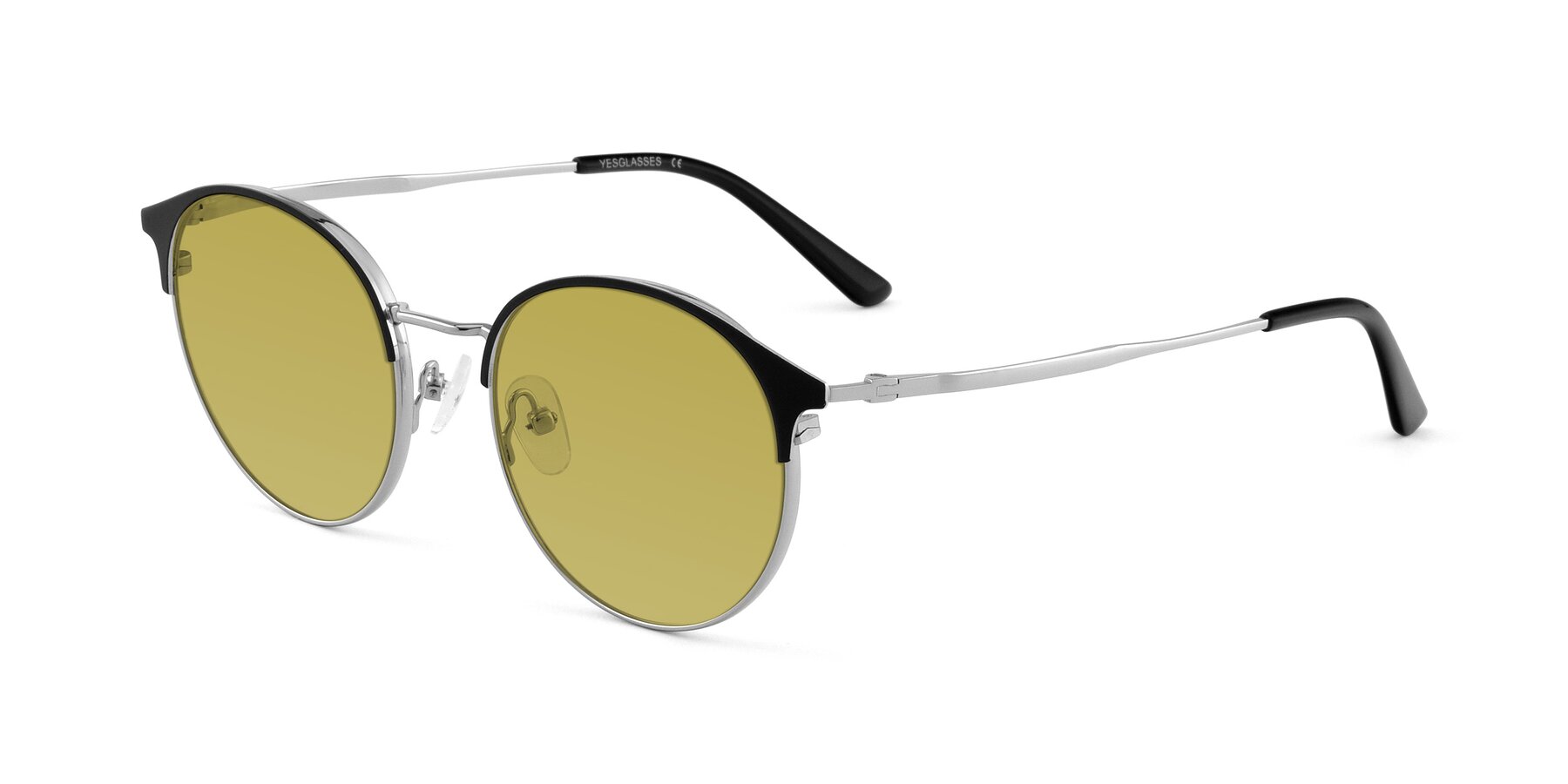 Angle of Berkley in Black-Silver with Champagne Tinted Lenses