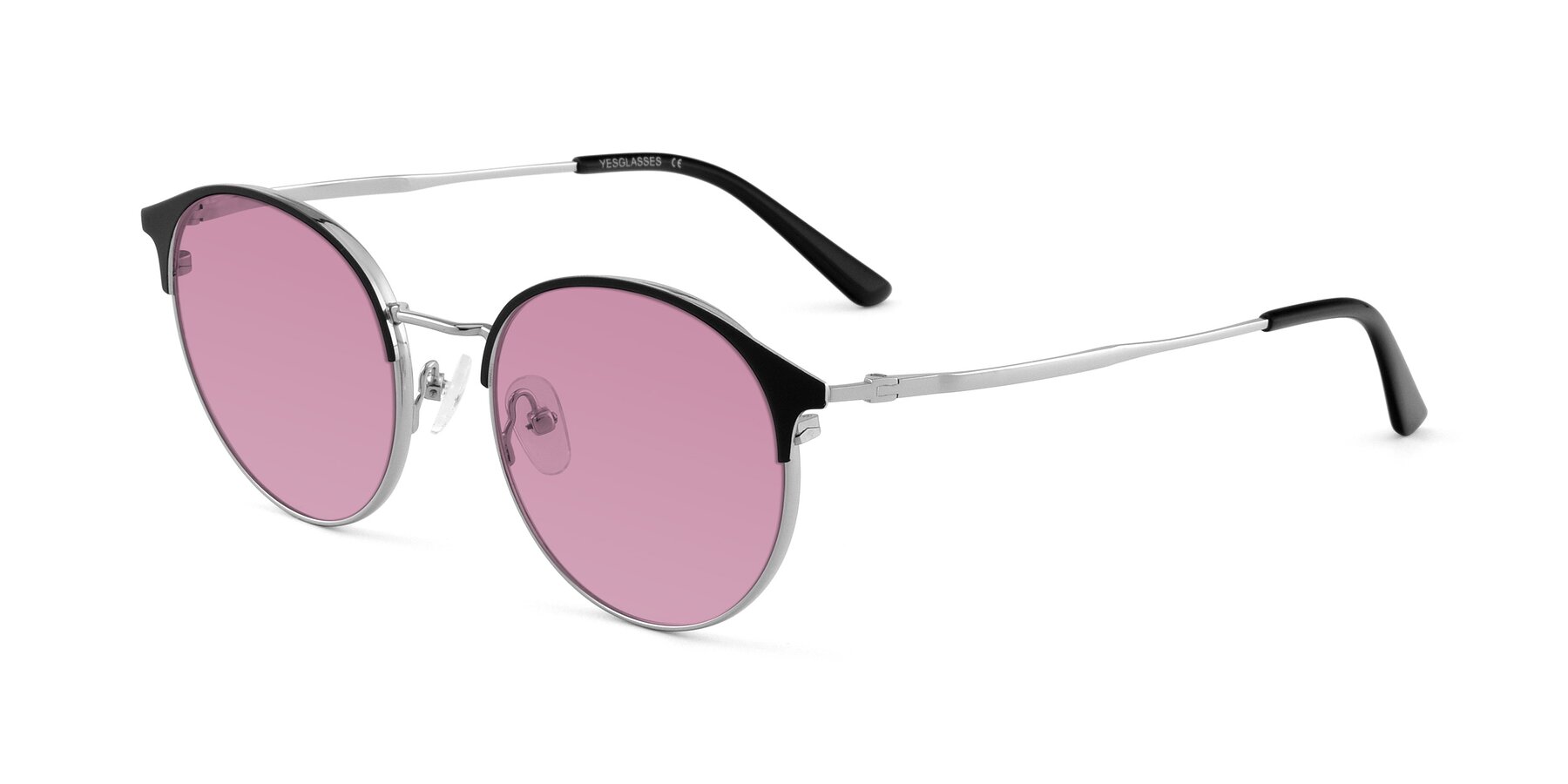 Angle of Berkley in Black-Silver with Medium Wine Tinted Lenses