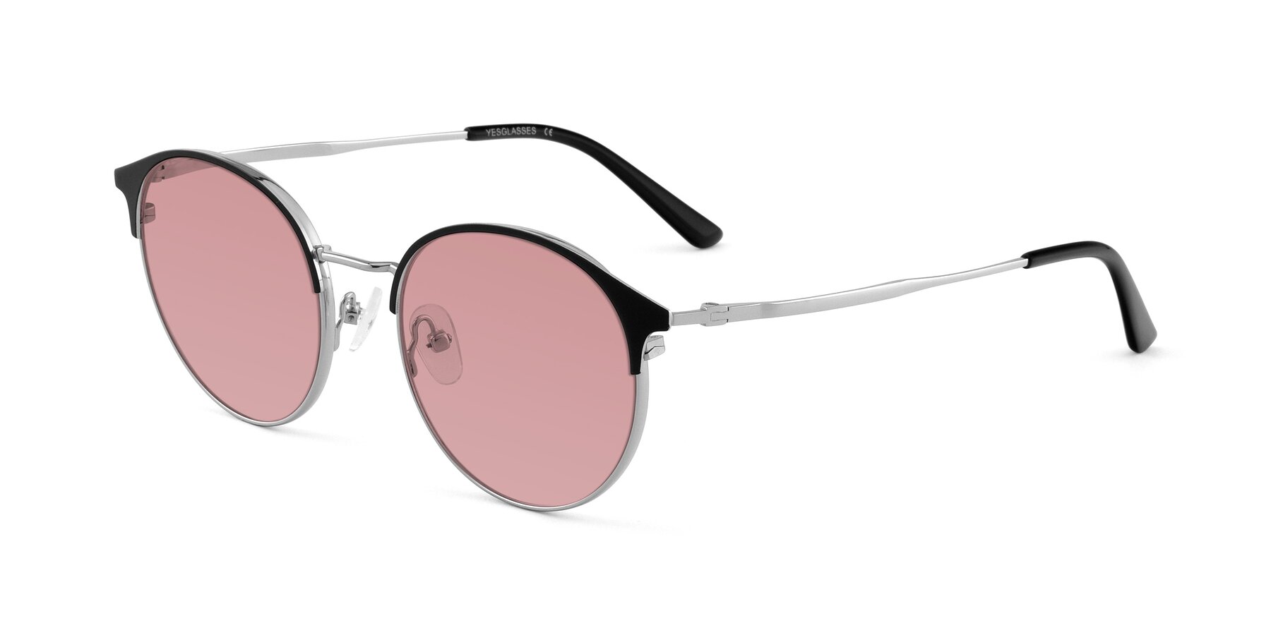 Angle of Berkley in Black-Silver with Medium Garnet Tinted Lenses