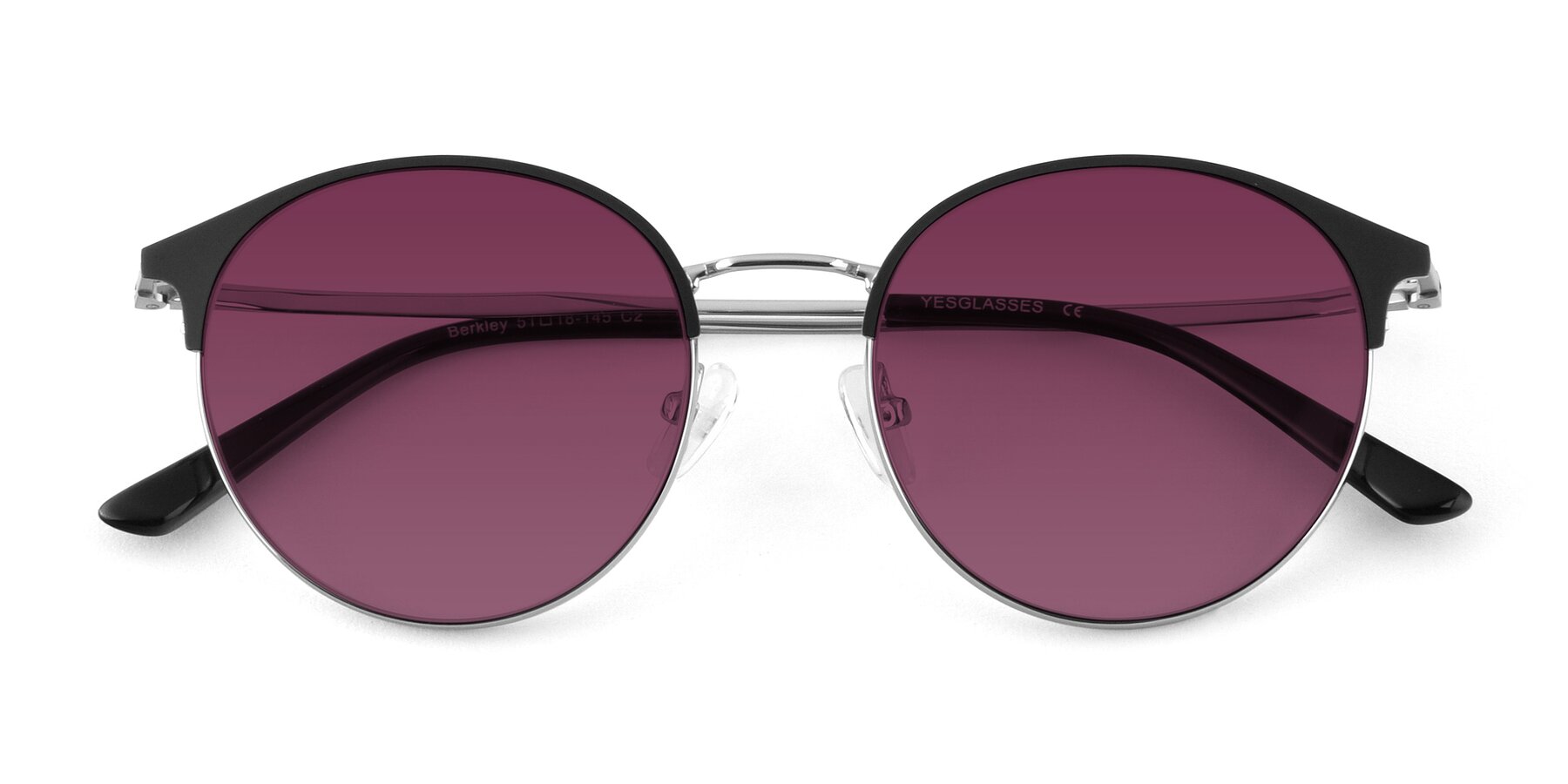 Folded Front of Berkley in Black-Silver with Wine Tinted Lenses