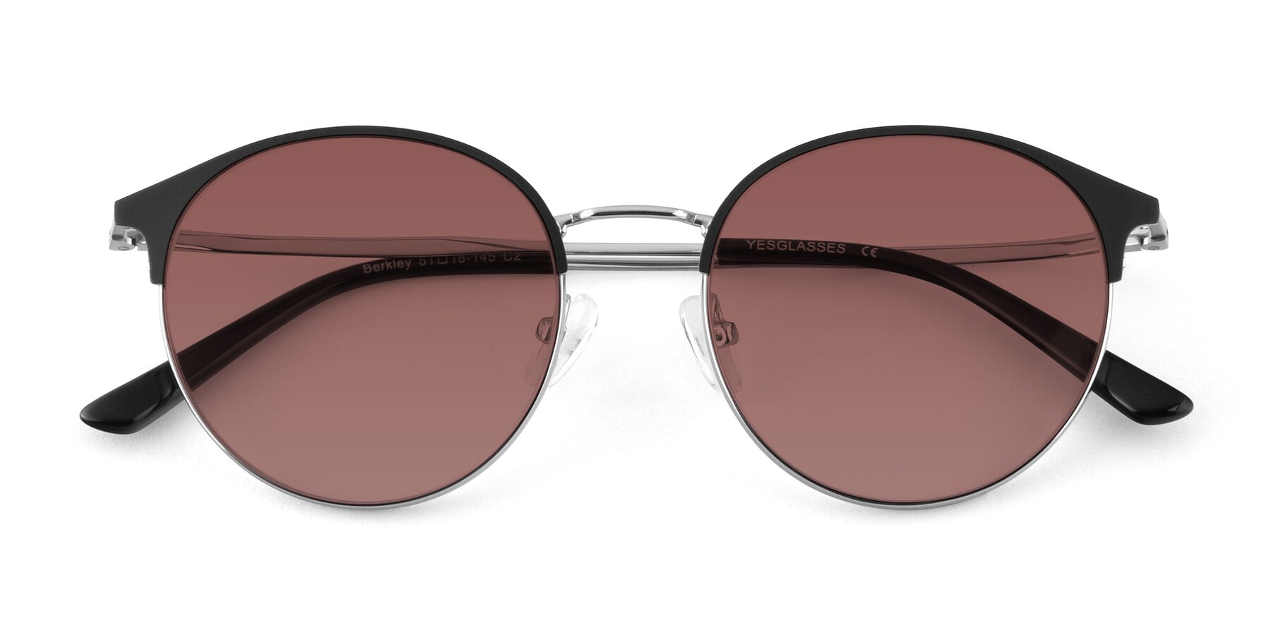 Folded Front of Berkley in Black-Silver with Garnet Tinted Lenses