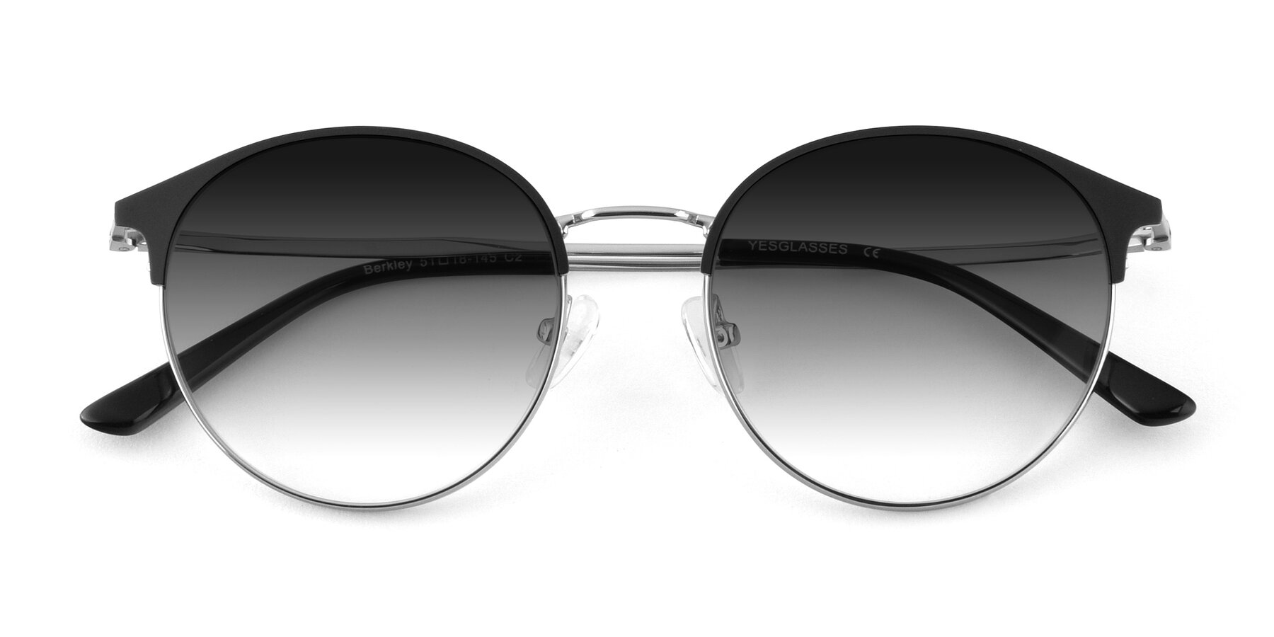 Folded Front of Berkley in Black-Silver with Gray Gradient Lenses