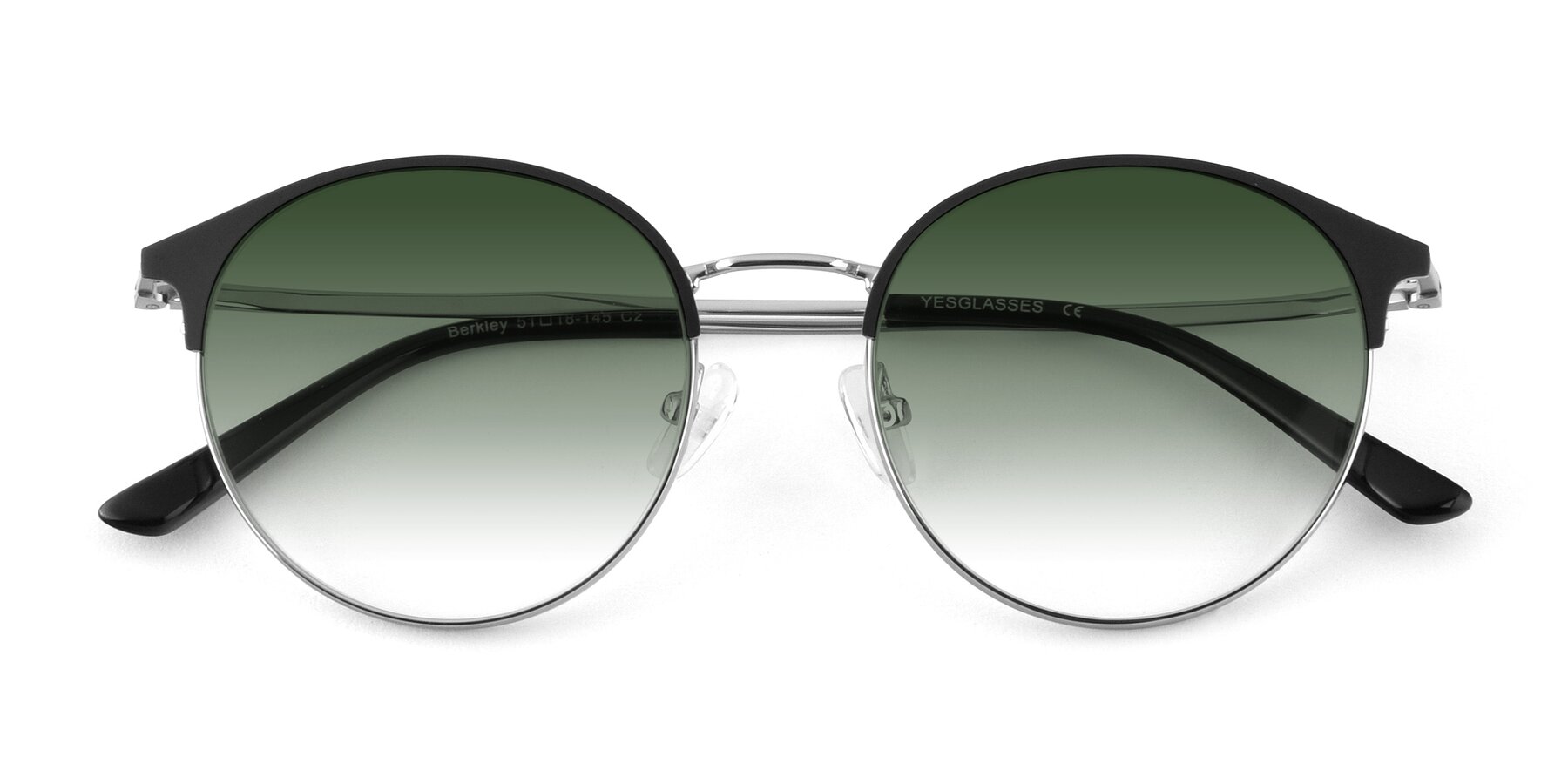 Folded Front of Berkley in Black-Silver with Green Gradient Lenses
