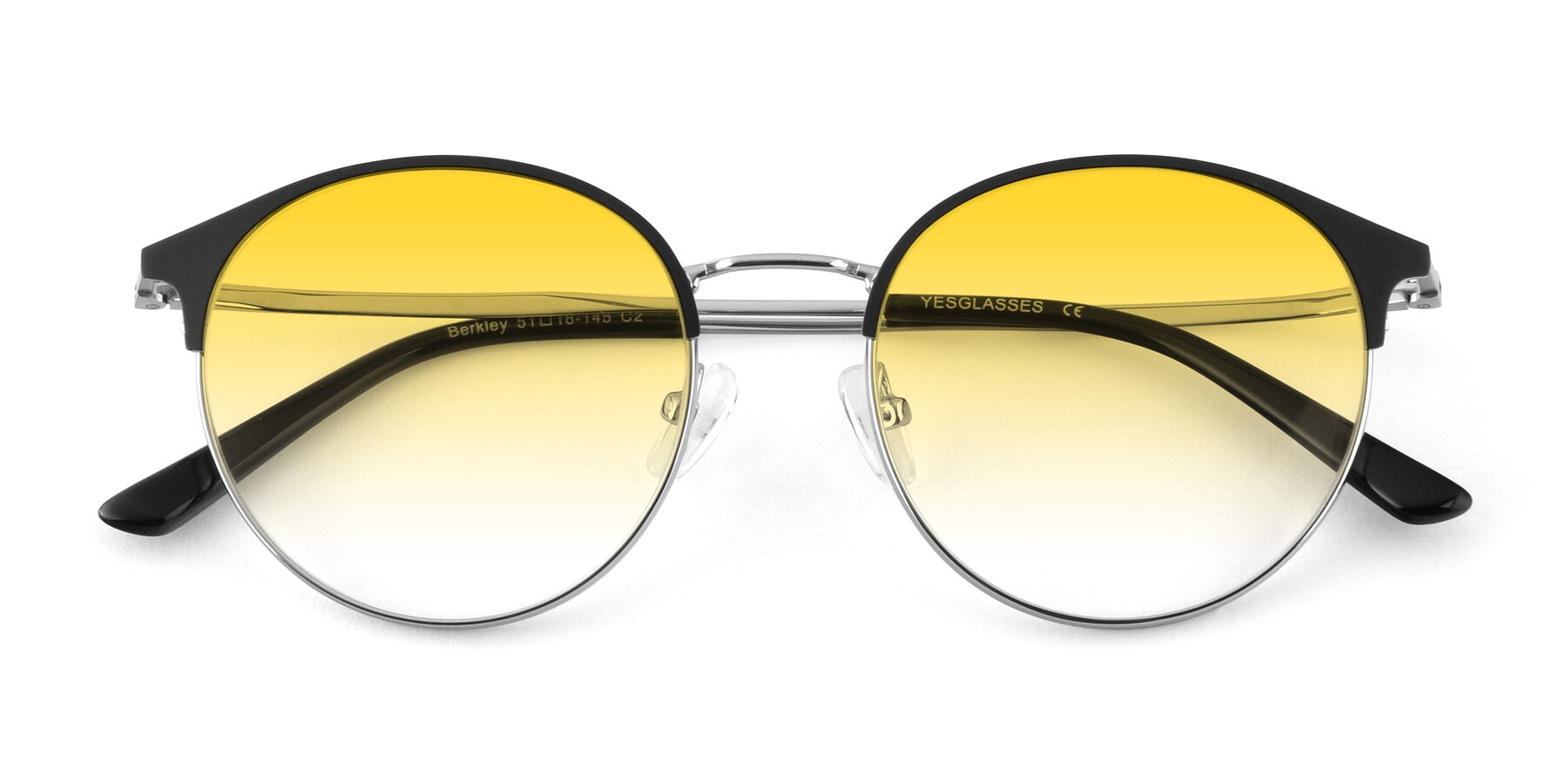 Folded Front of Berkley in Black-Silver with Yellow Gradient Lenses