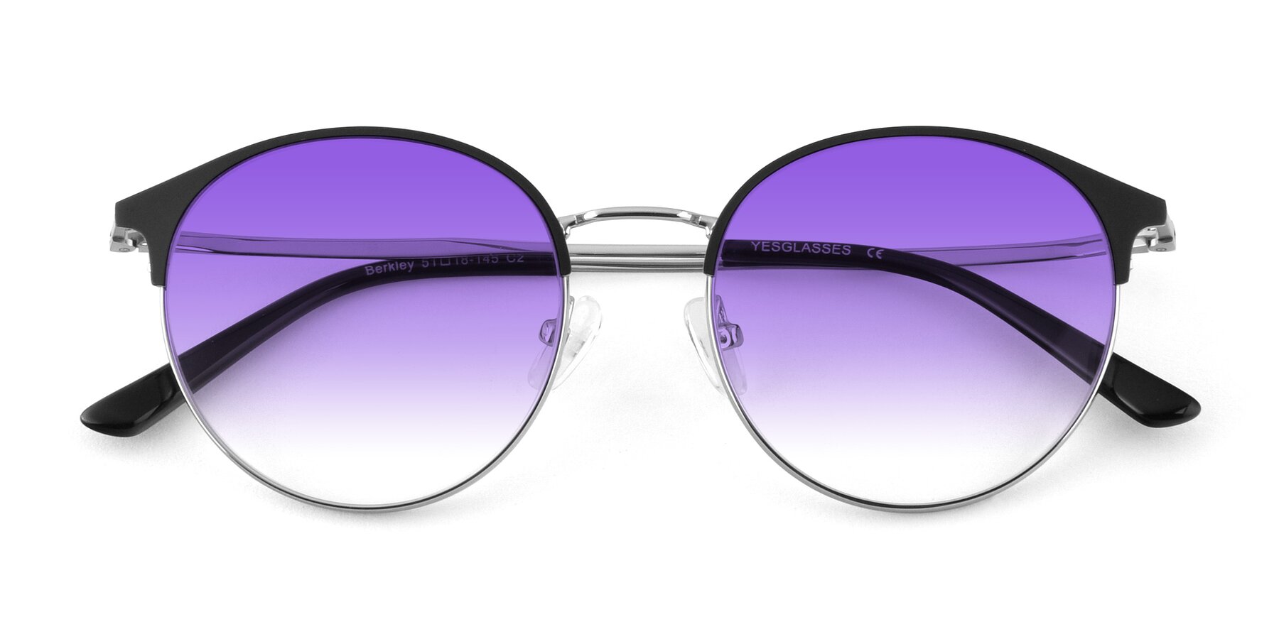 Folded Front of Berkley in Black-Silver with Purple Gradient Lenses