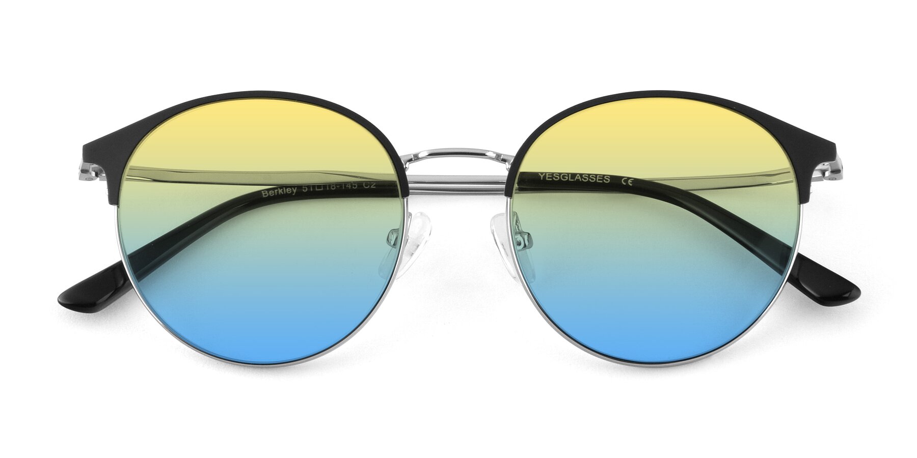 Folded Front of Berkley in Black-Silver with Yellow / Blue Gradient Lenses