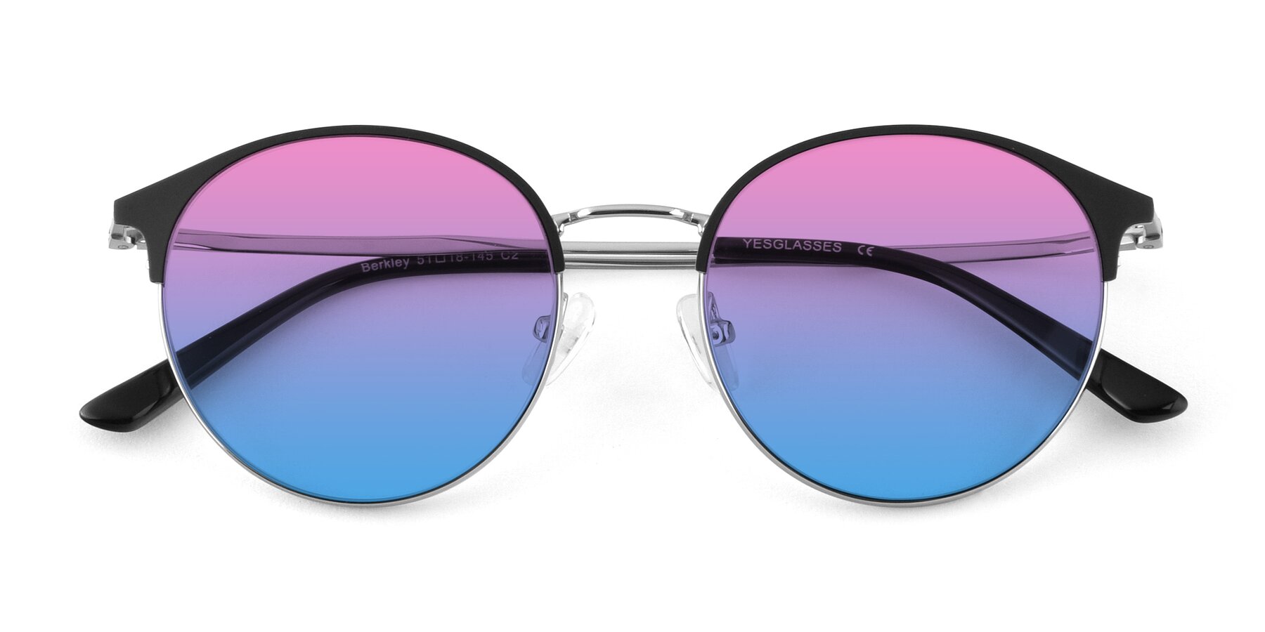 Folded Front of Berkley in Black-Silver with Pink / Blue Gradient Lenses