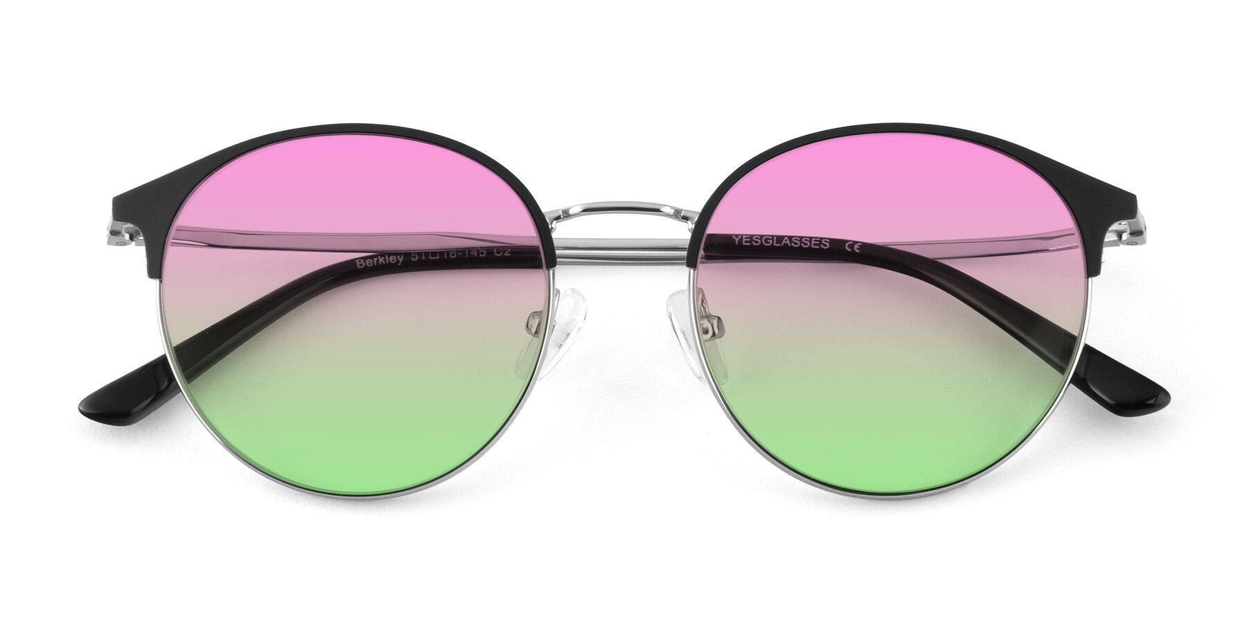 Folded Front of Berkley in Black-Silver with Pink / Green Gradient Lenses