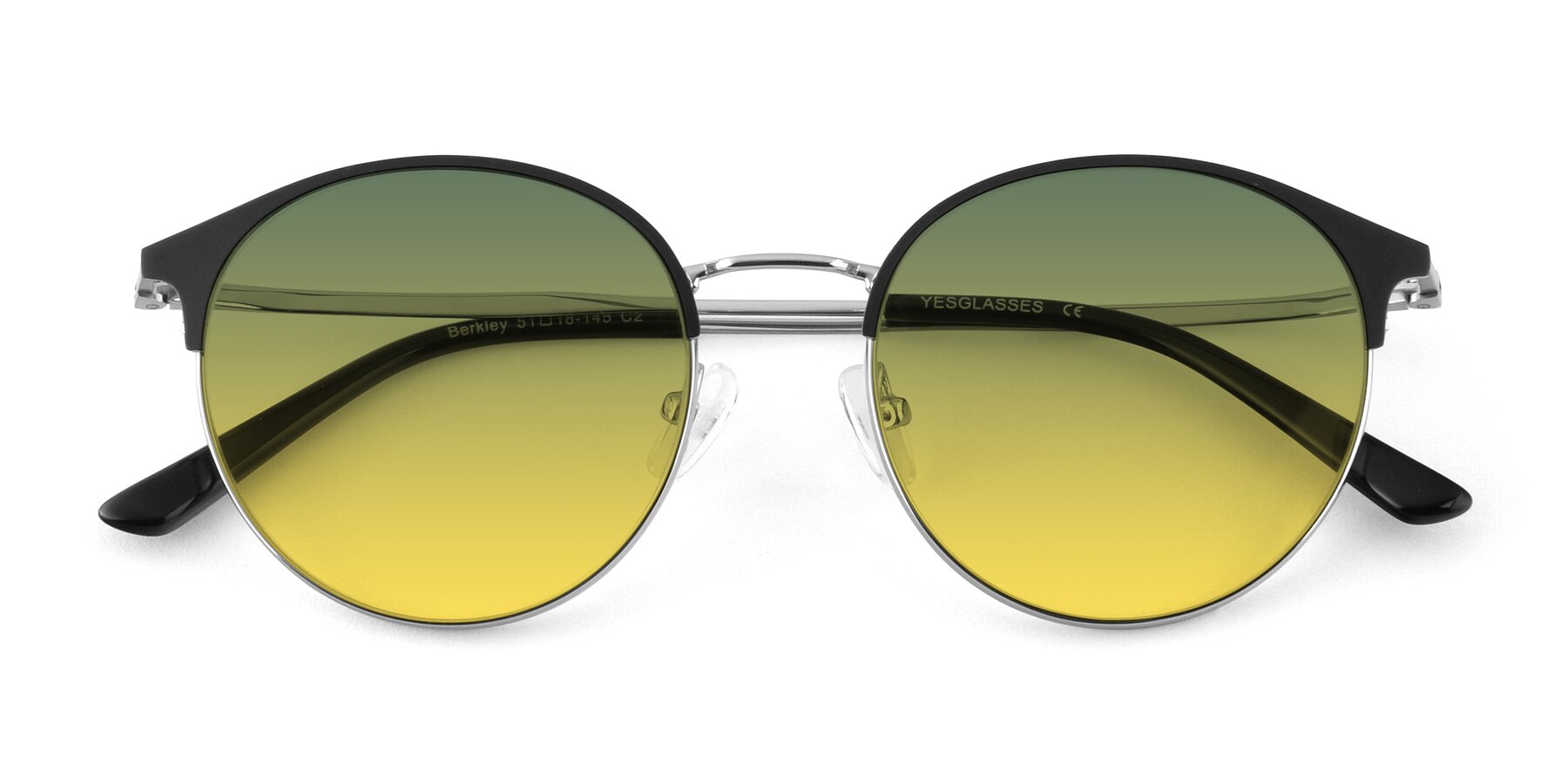 Folded Front of Berkley in Black-Silver with Green / Yellow Gradient Lenses