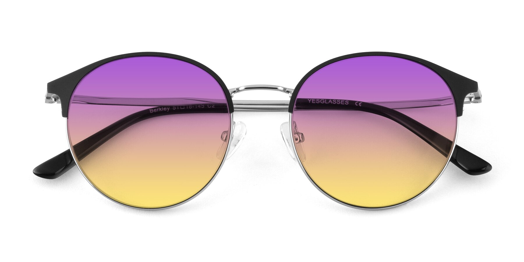 Folded Front of Berkley in Black-Silver with Purple / Yellow Gradient Lenses