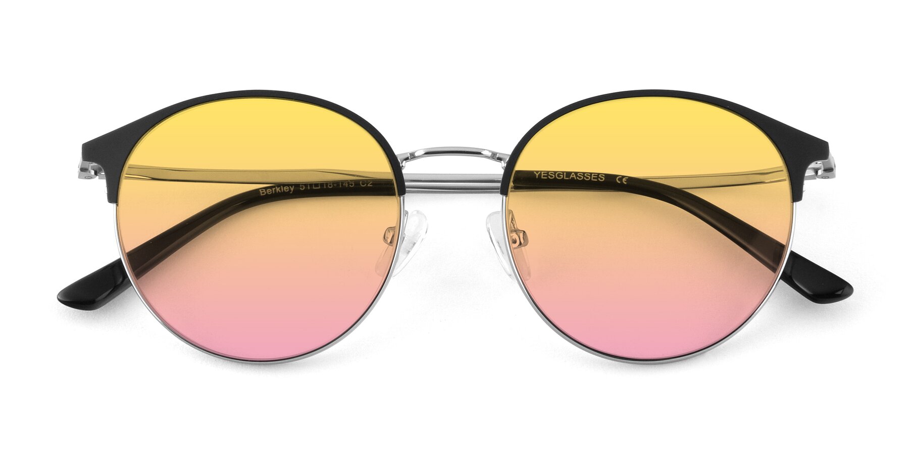 Folded Front of Berkley in Black-Silver with Yellow / Pink Gradient Lenses