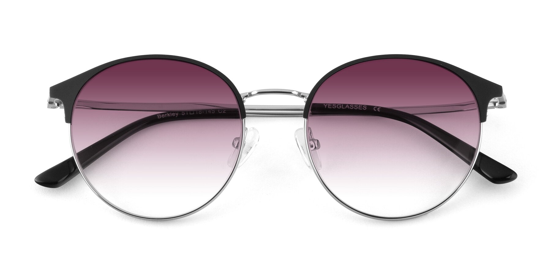 Folded Front of Berkley in Black-Silver with Wine Gradient Lenses