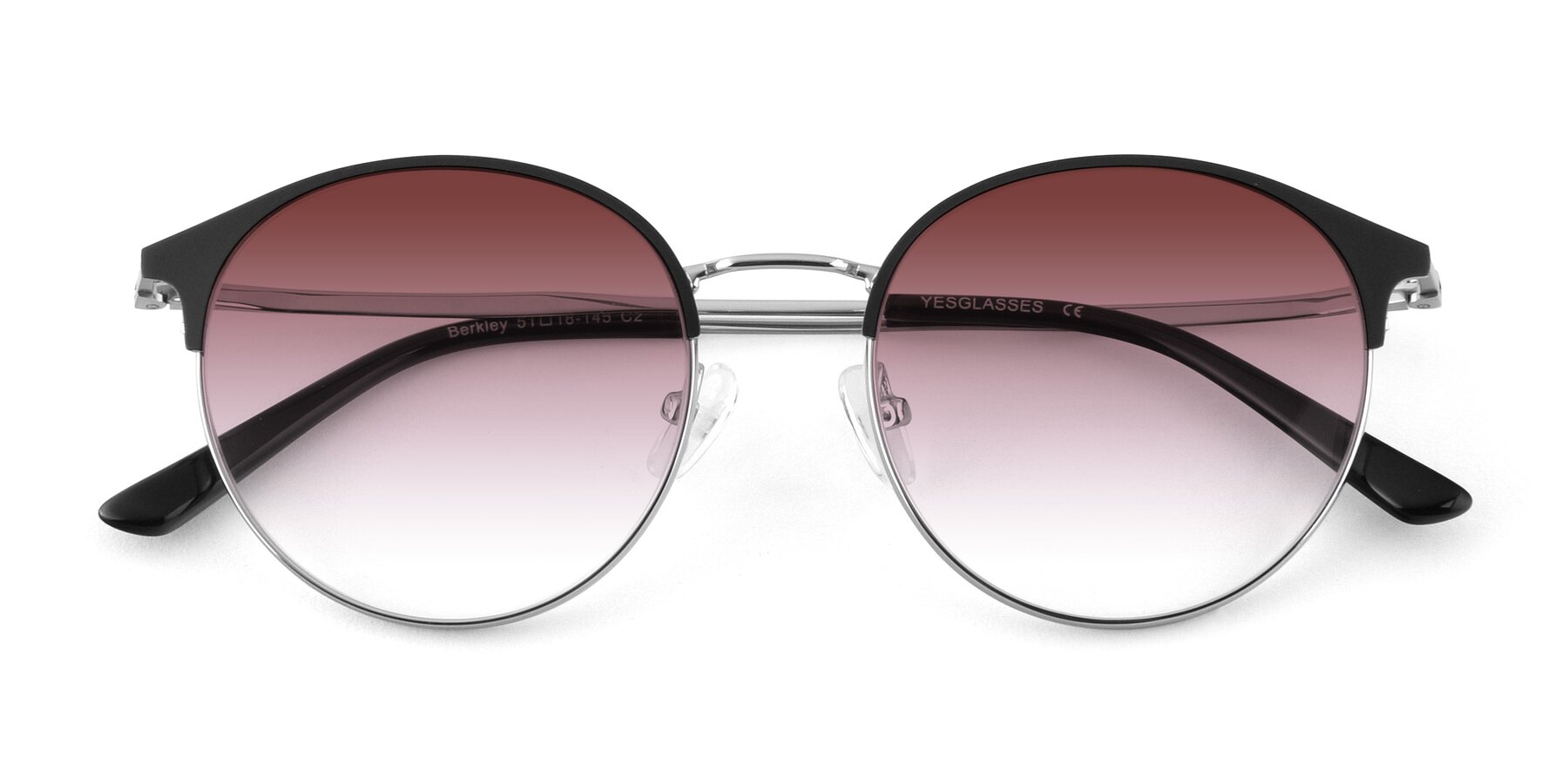 Folded Front of Berkley in Black-Silver with Garnet Gradient Lenses