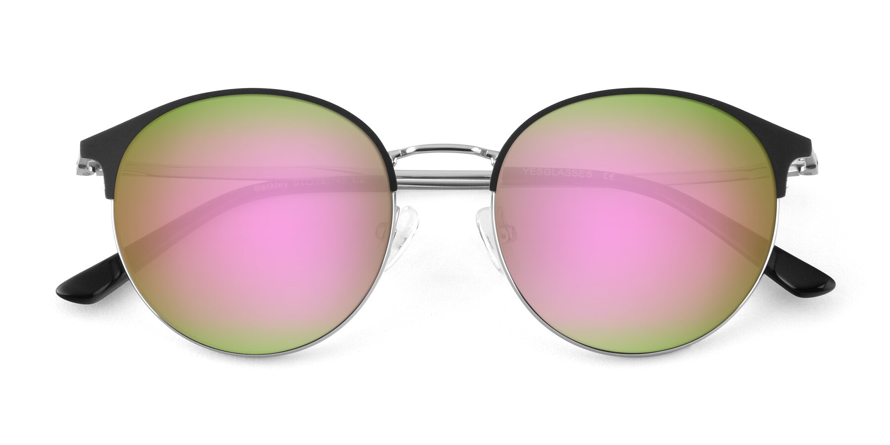 Folded Front of Berkley in Black-Silver with Pink Mirrored Lenses