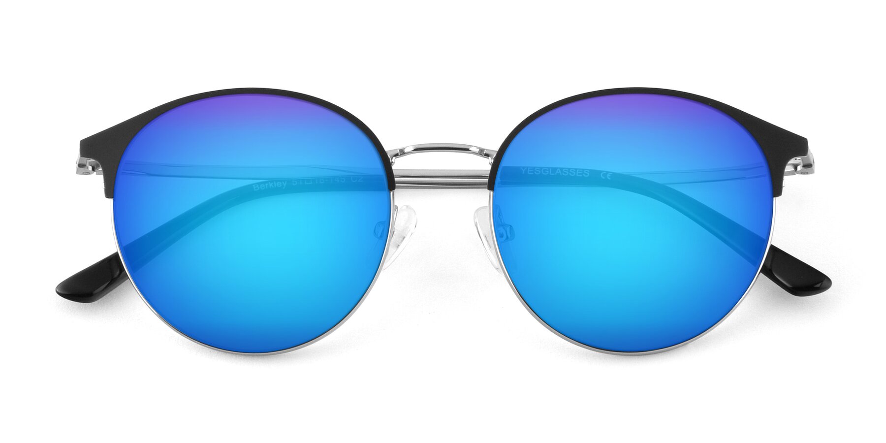 Folded Front of Berkley in Black-Silver with Blue Mirrored Lenses