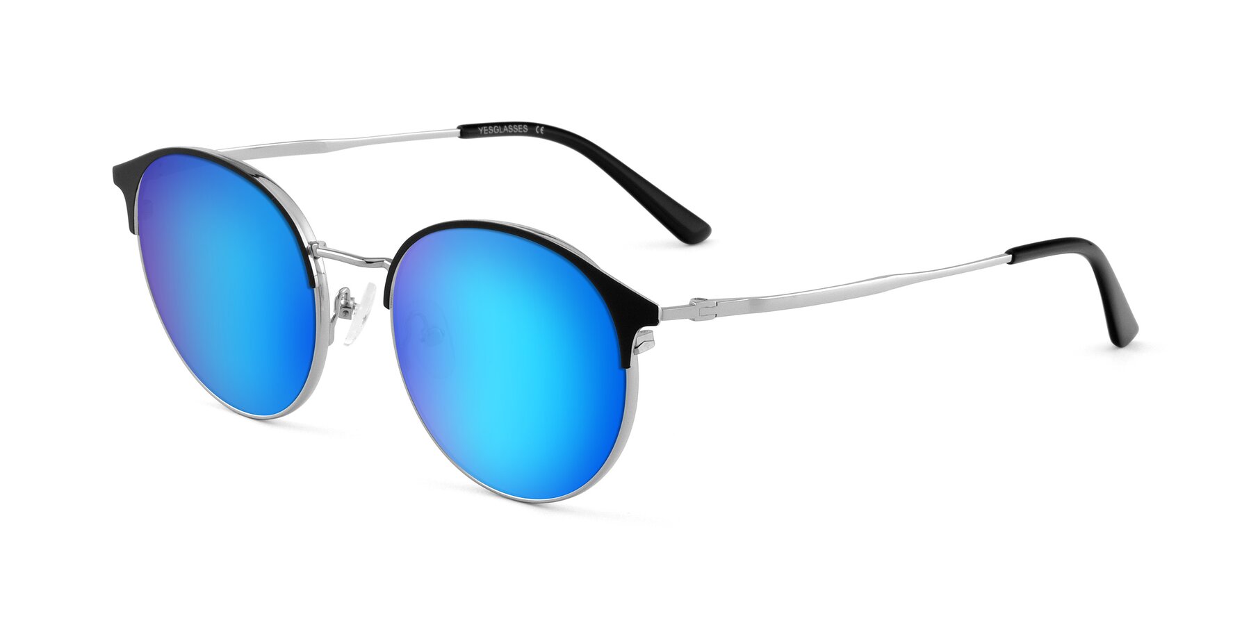 Angle of Berkley in Black-Silver with Blue Mirrored Lenses
