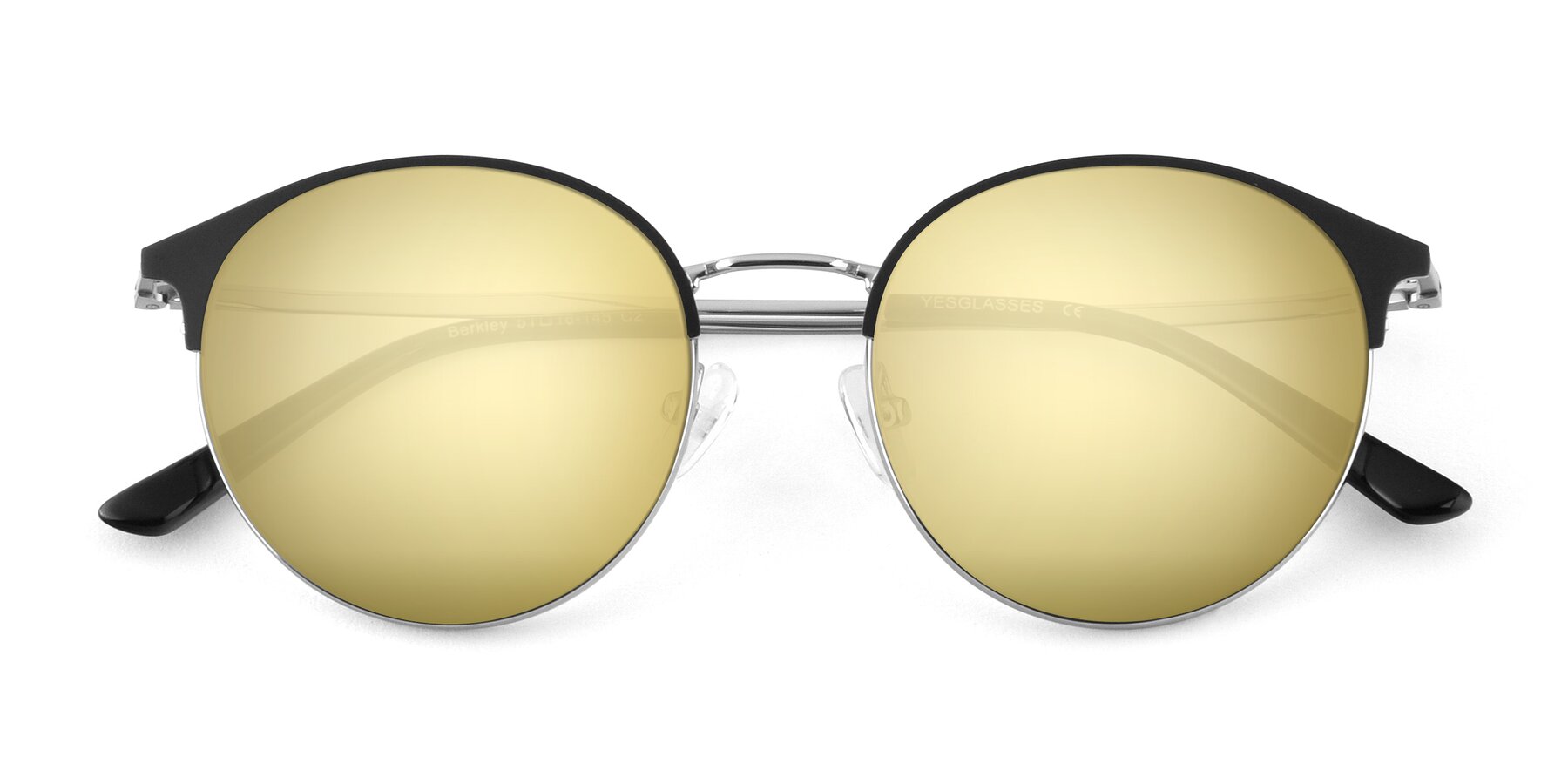 Folded Front of Berkley in Black-Silver with Gold Mirrored Lenses