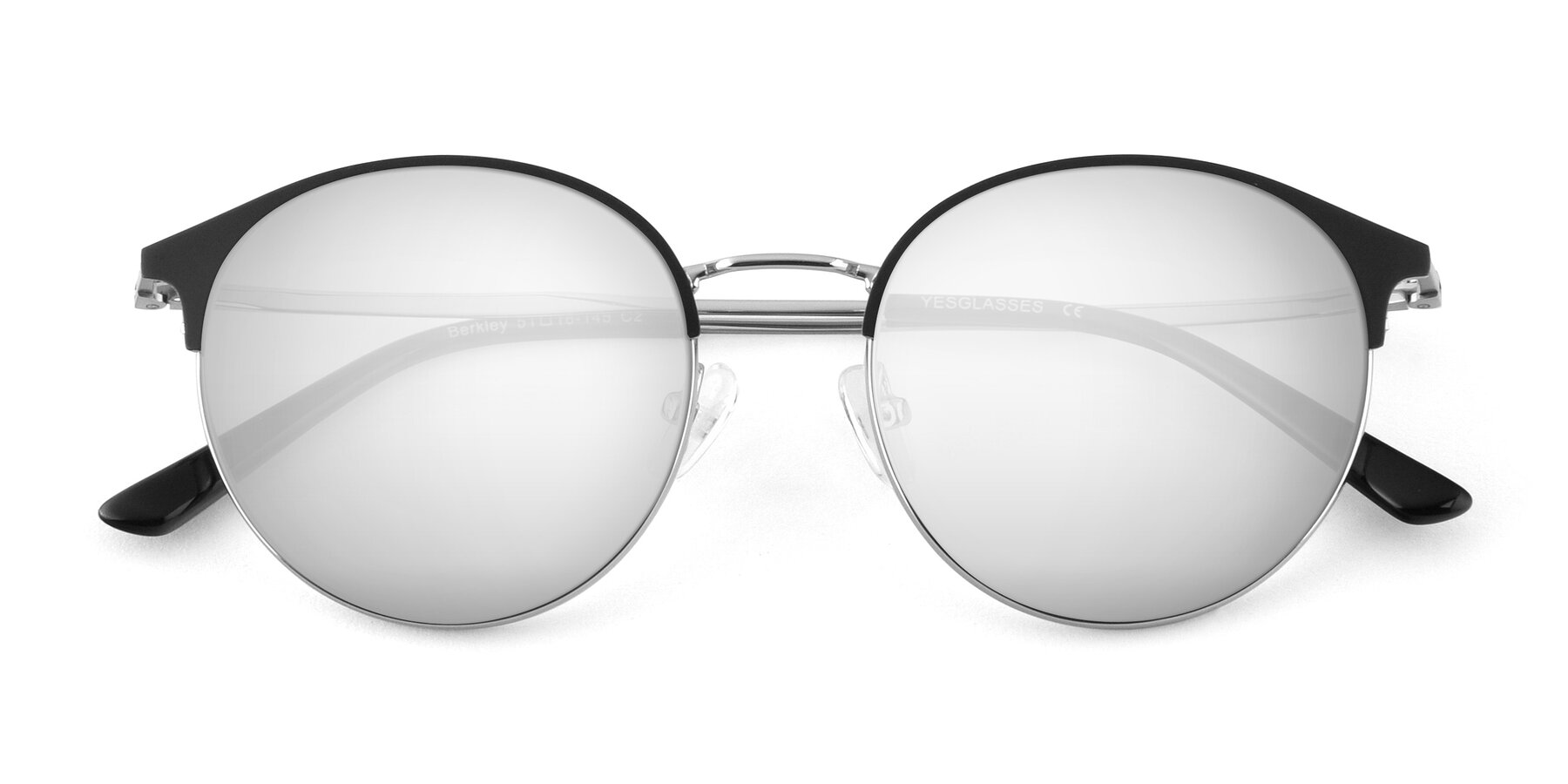 Folded Front of Berkley in Black-Silver with Silver Mirrored Lenses