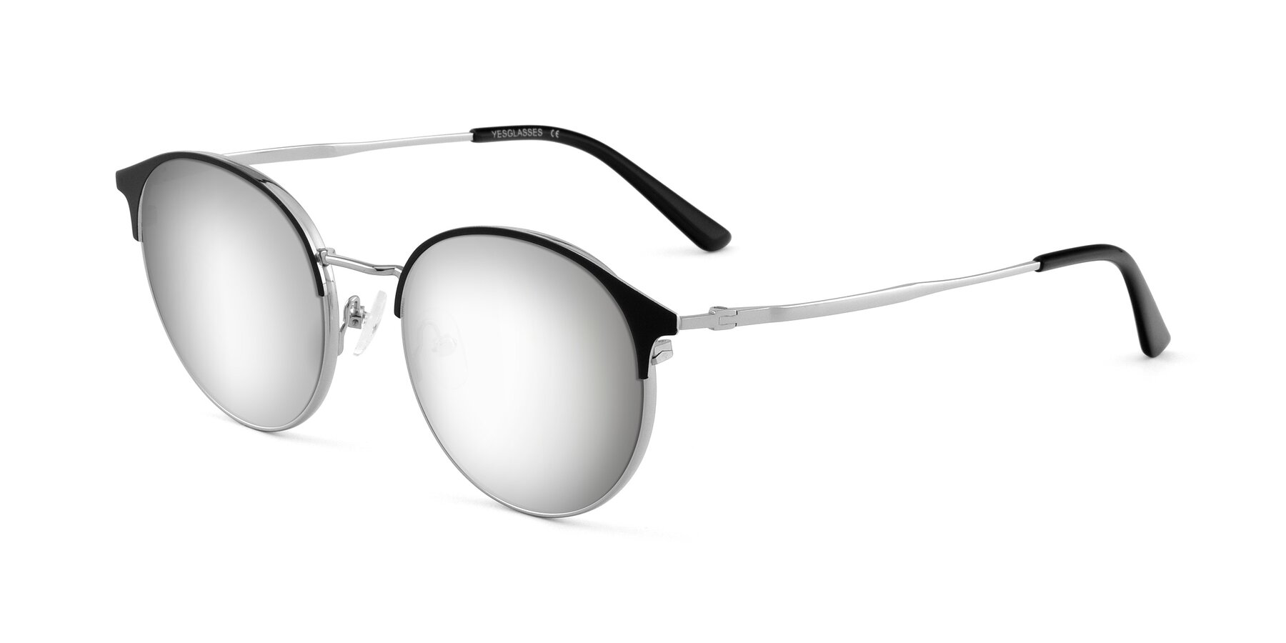 Angle of Berkley in Black-Silver with Silver Mirrored Lenses