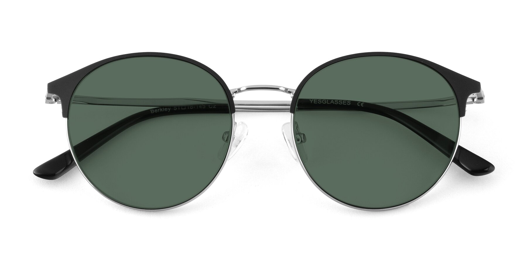 Folded Front of Berkley in Black-Silver with Green Polarized Lenses