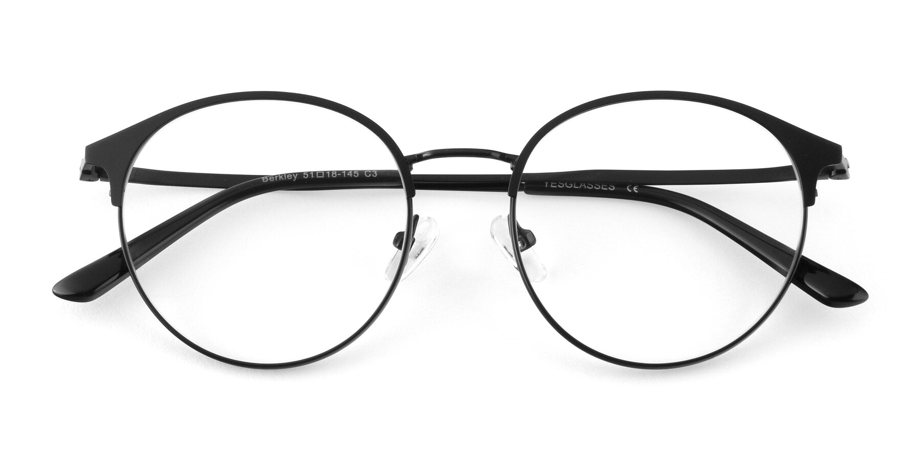 Folded Front of Berkley in Matte Black with Clear Reading Eyeglass Lenses