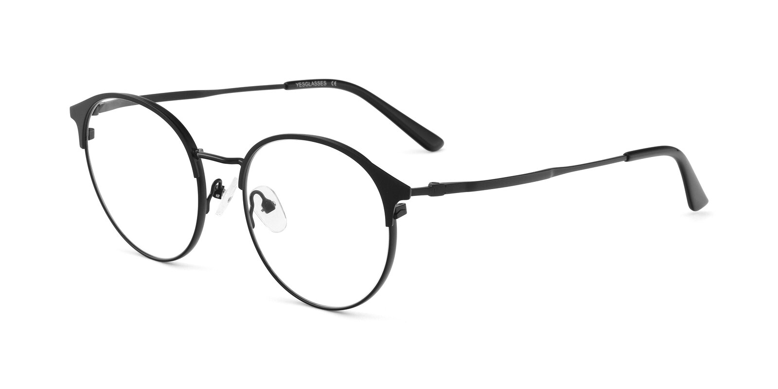 Matte Black Browline Metal Round Eyeglasses - Berkley