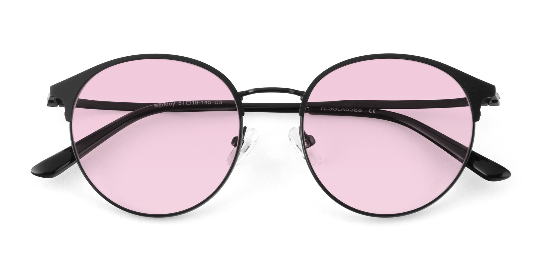 Folded Front of Berkley in Matte Black with Light Pink Tinted Lenses