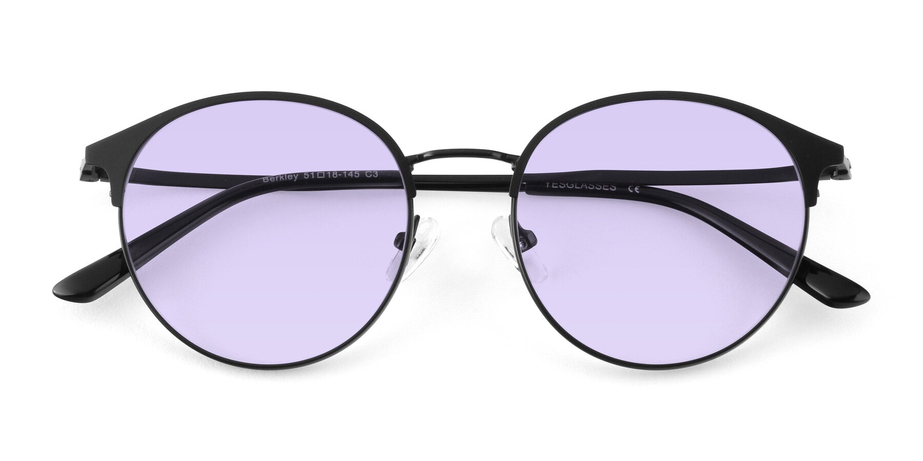 Folded Front of Berkley in Matte Black with Light Purple Tinted Lenses