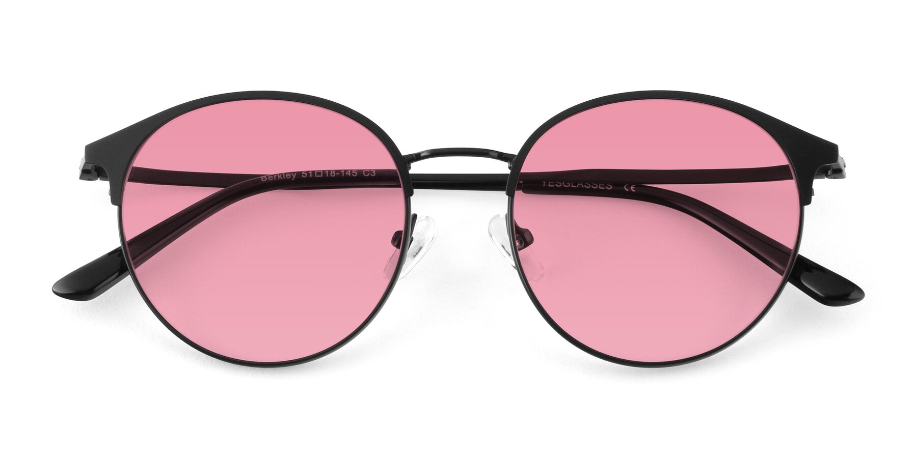 Folded Front of Berkley in Matte Black with Pink Tinted Lenses