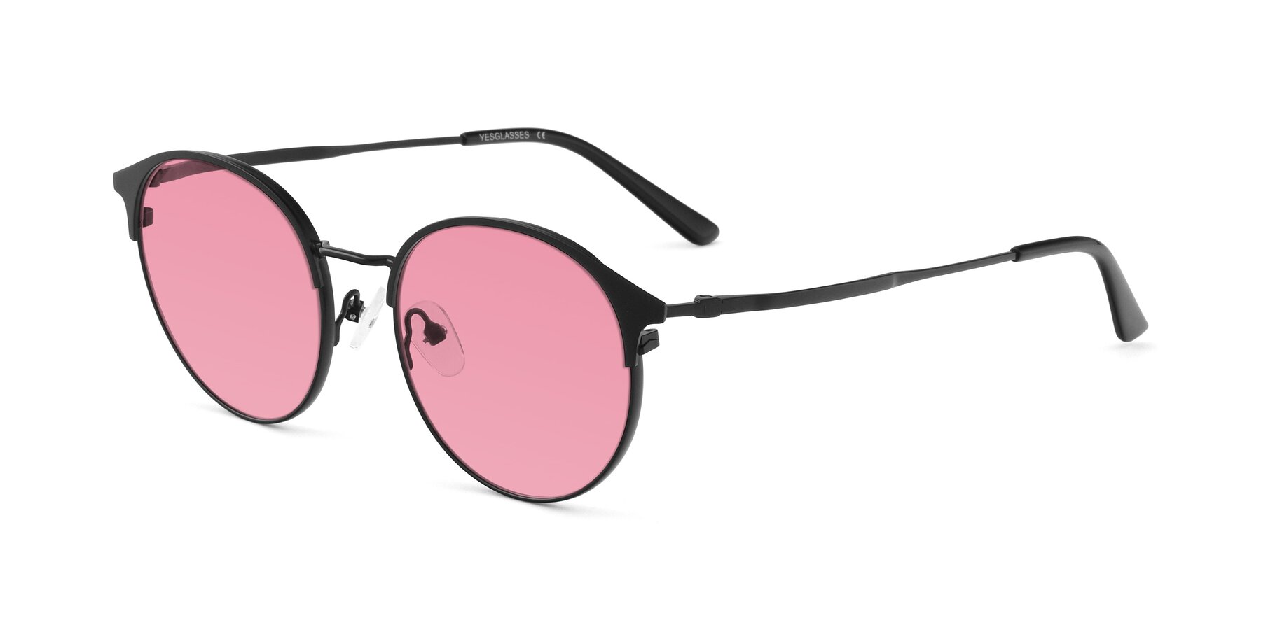 Angle of Berkley in Matte Black with Pink Tinted Lenses