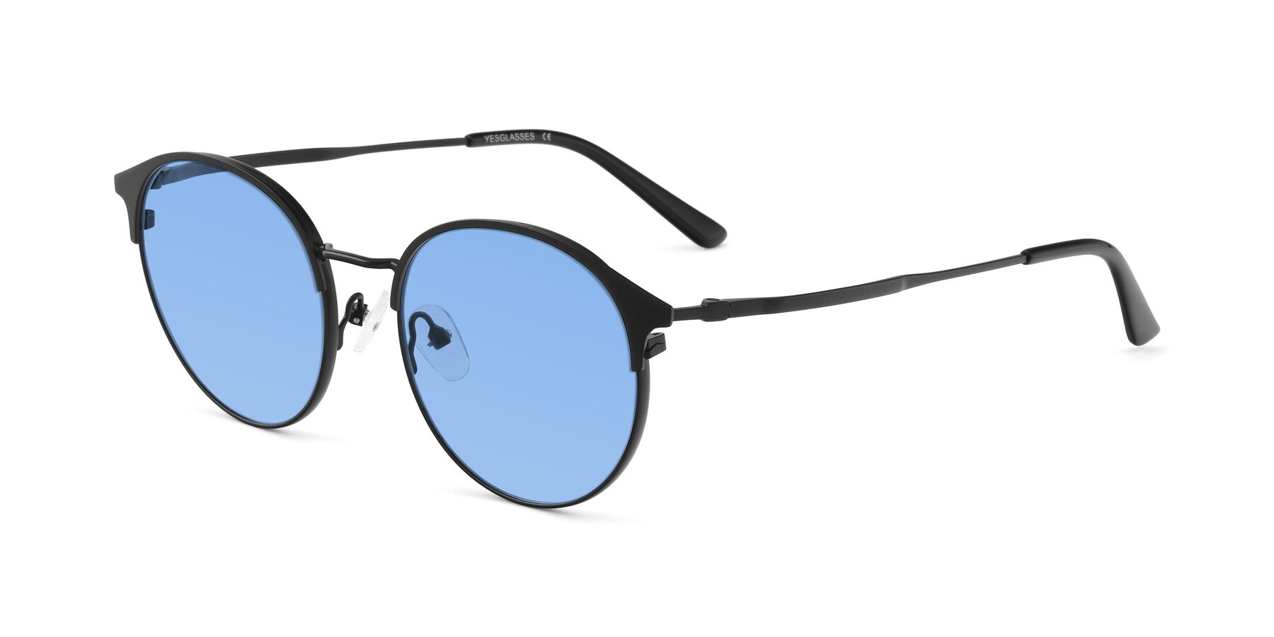 Angle of Berkley in Matte Black with Medium Blue Tinted Lenses