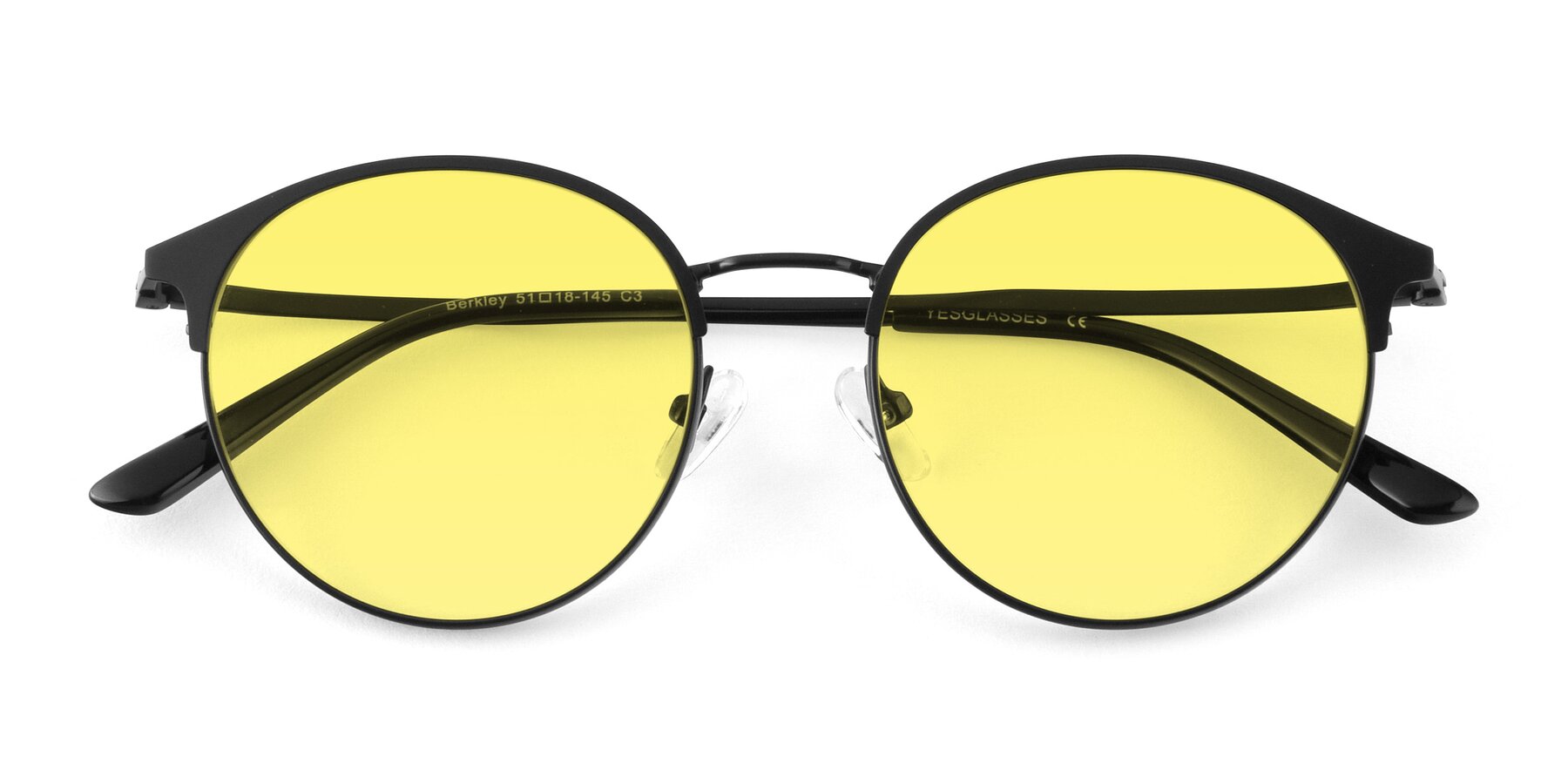 Folded Front of Berkley in Matte Black with Medium Yellow Tinted Lenses