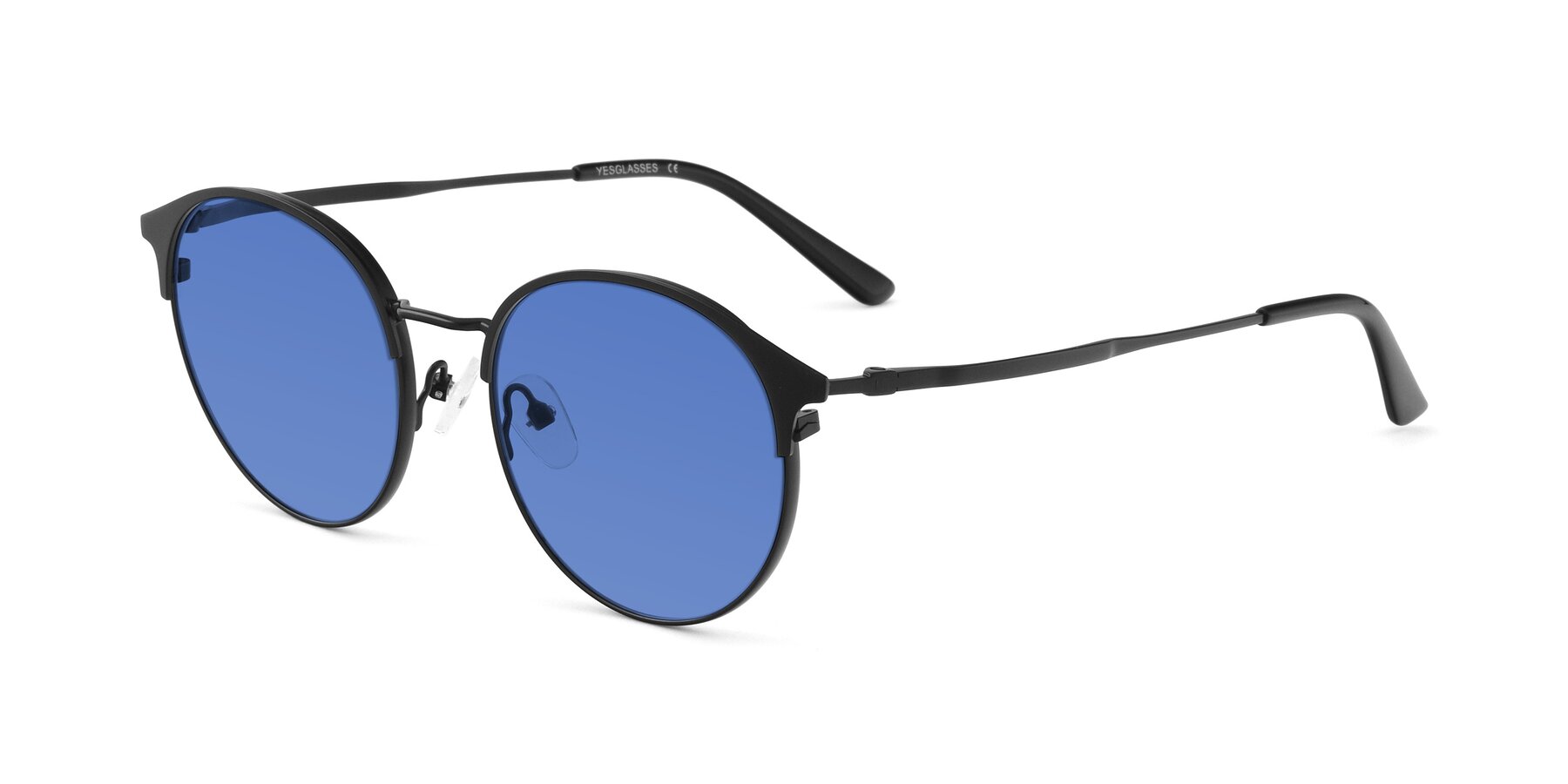 Angle of Berkley in Matte Black with Blue Tinted Lenses