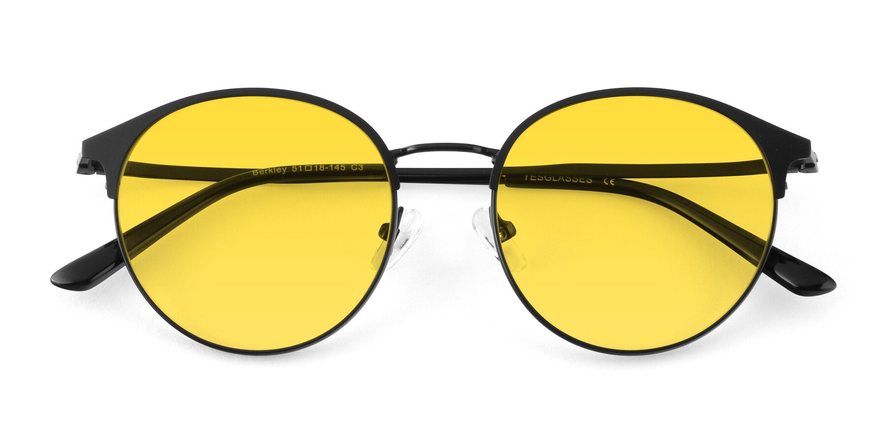 Folded Front of Berkley in Matte Black with Yellow Tinted Lenses