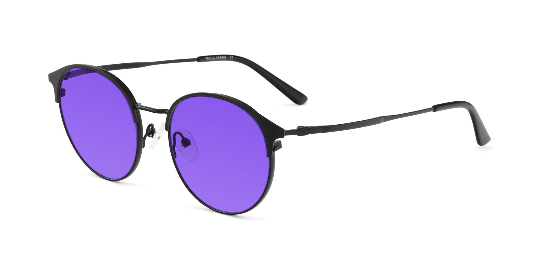 Angle of Berkley in Matte Black with Purple Tinted Lenses
