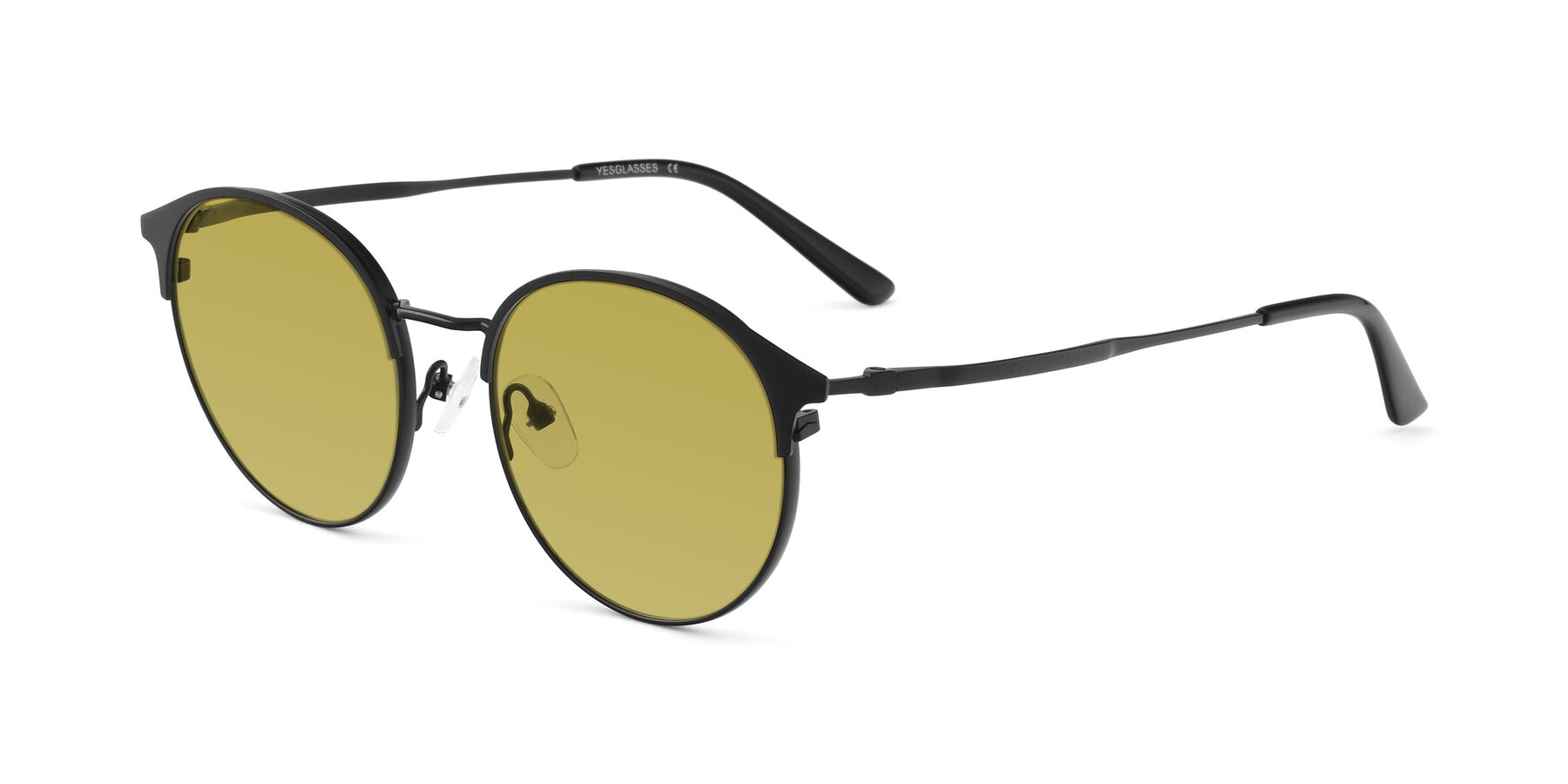 Angle of Berkley in Matte Black with Champagne Tinted Lenses