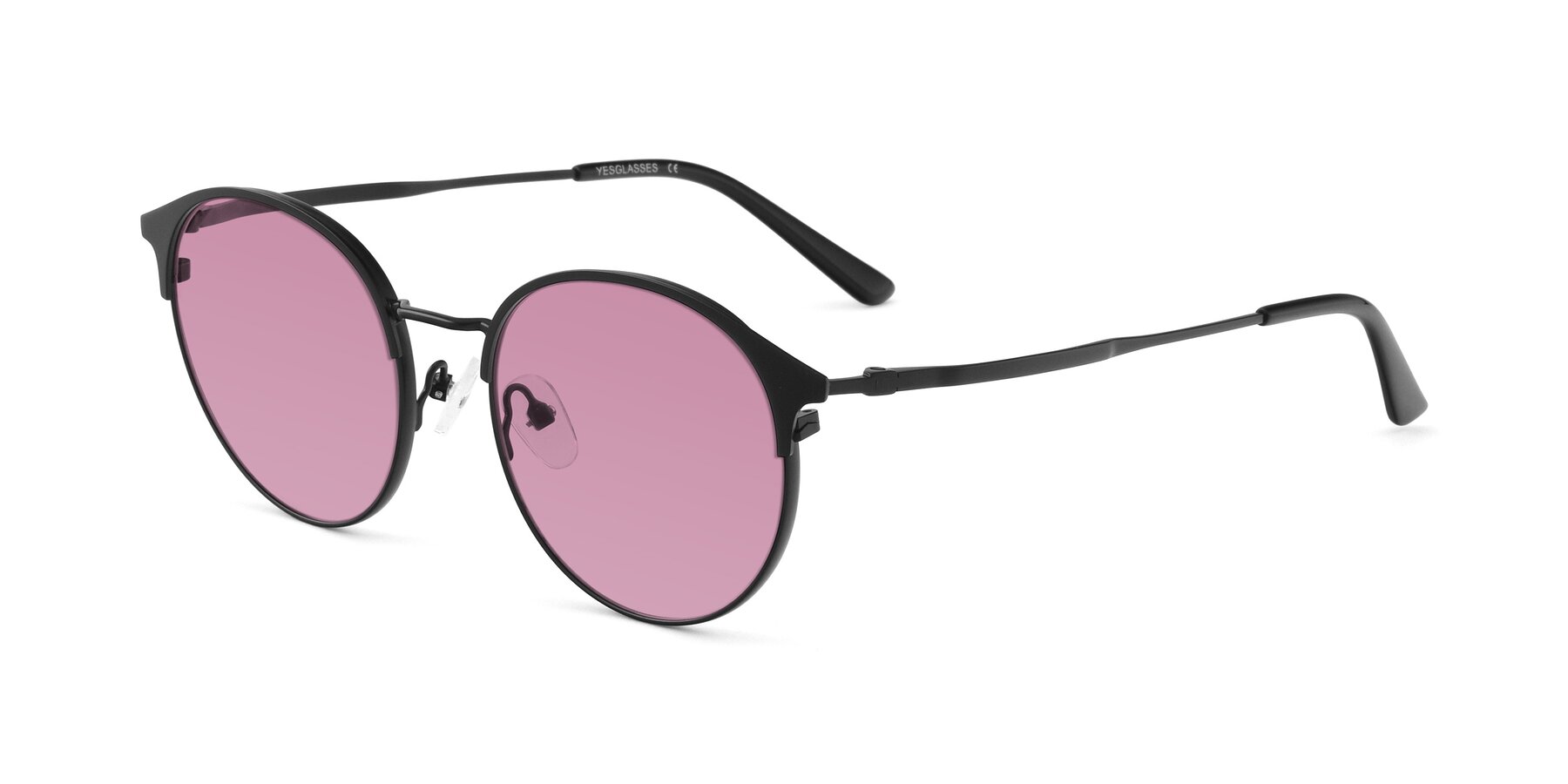 Angle of Berkley in Matte Black with Medium Wine Tinted Lenses