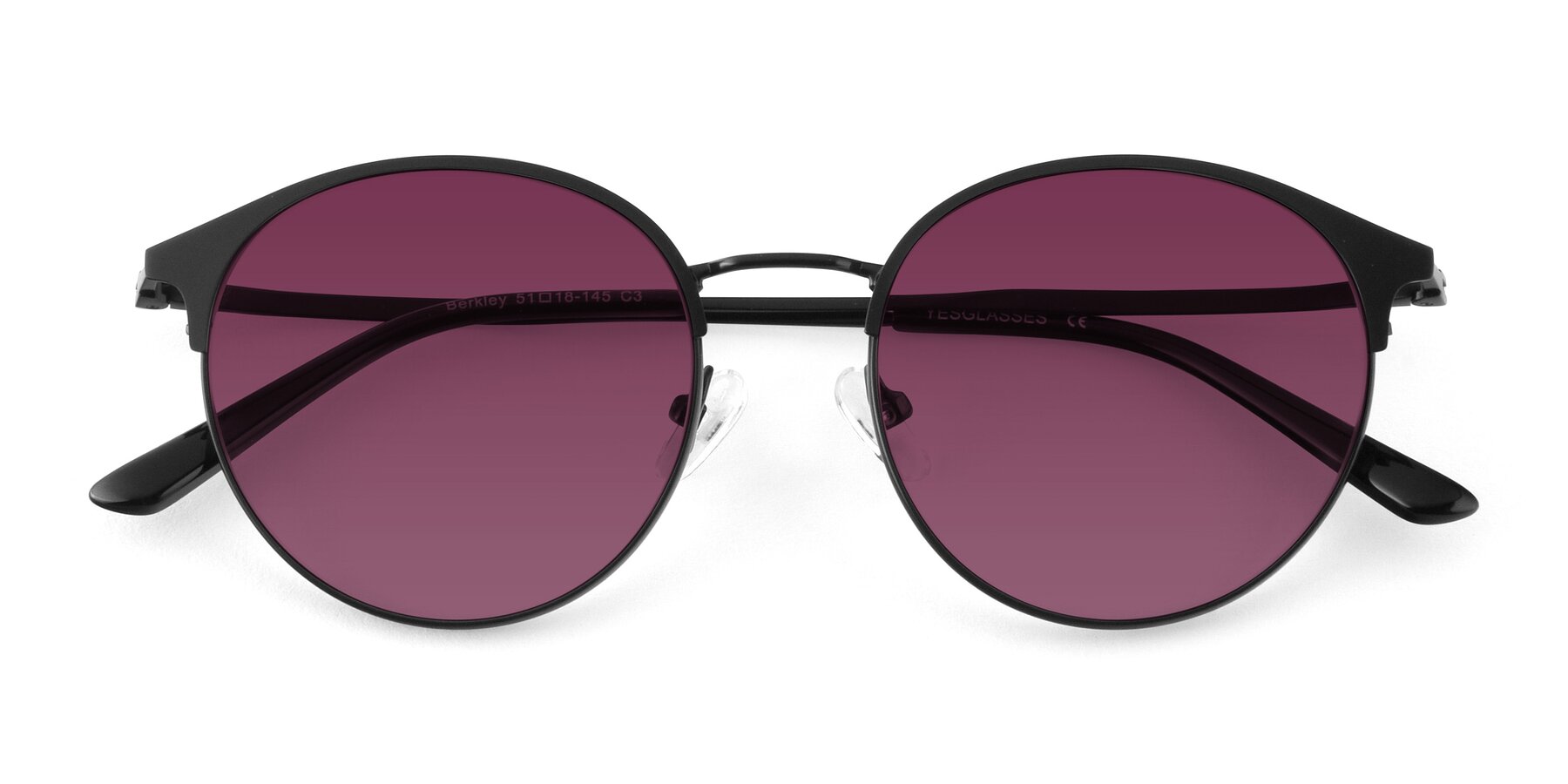 Folded Front of Berkley in Matte Black with Wine Tinted Lenses